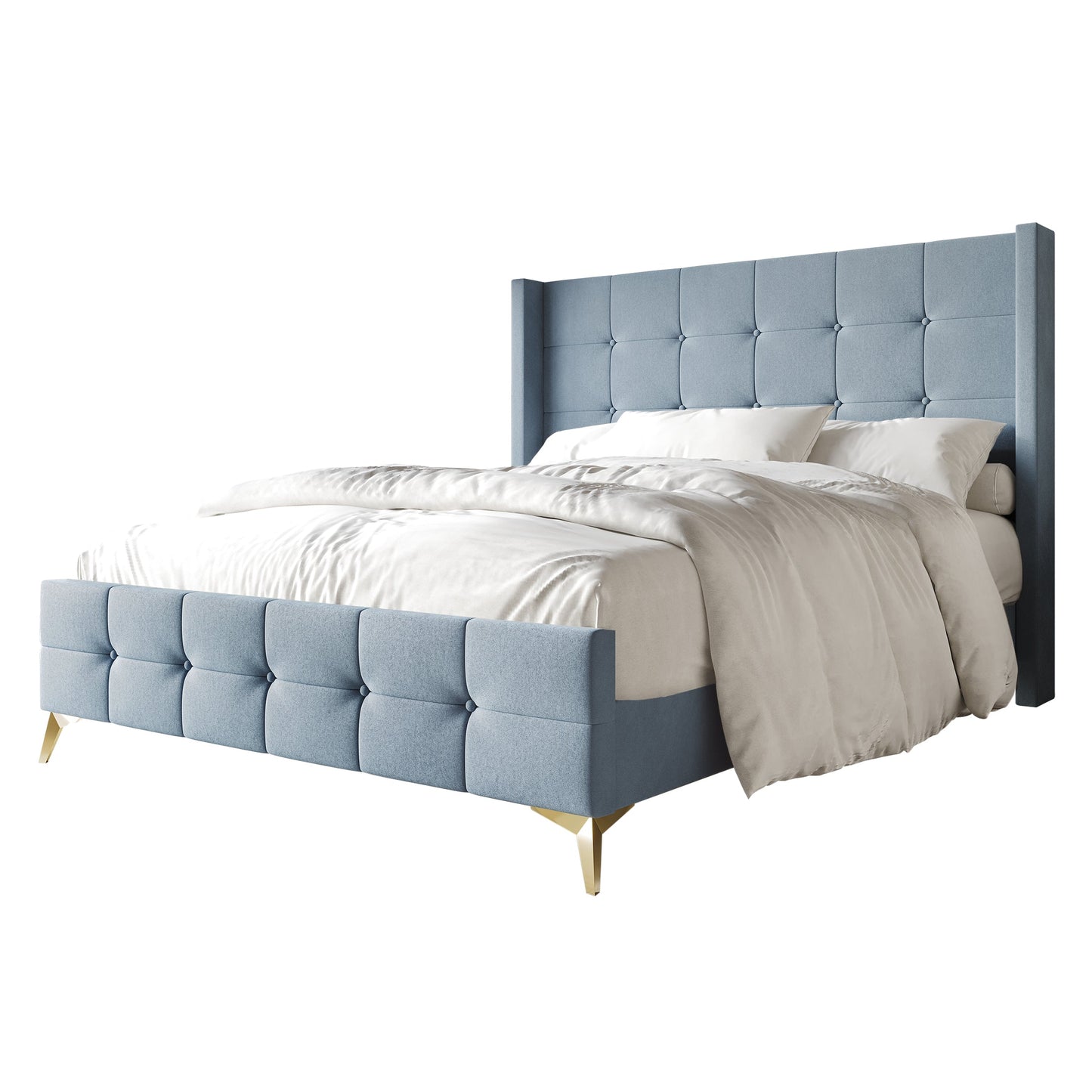 Karmane Square Button-Tufted Wingback Velvet Upholstered Bed