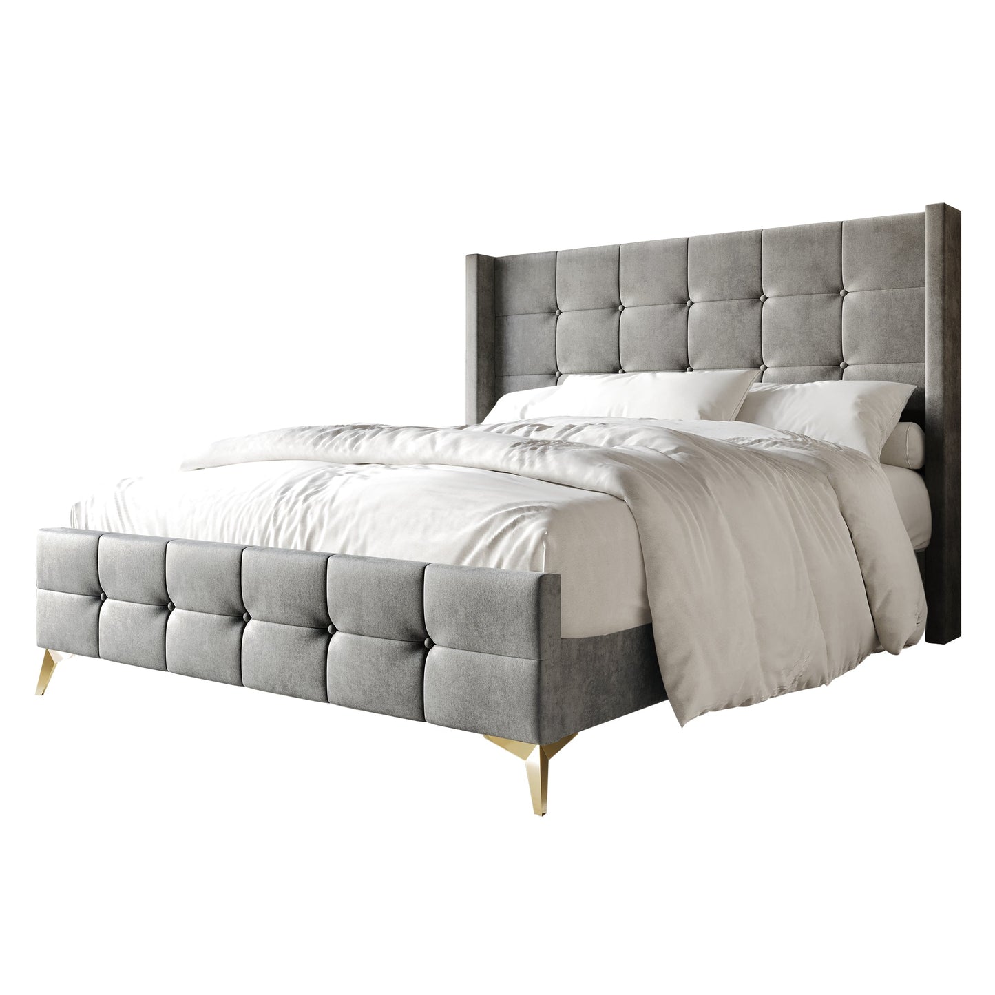 Karmane Square Button-Tufted Wingback Velvet Upholstered Bed