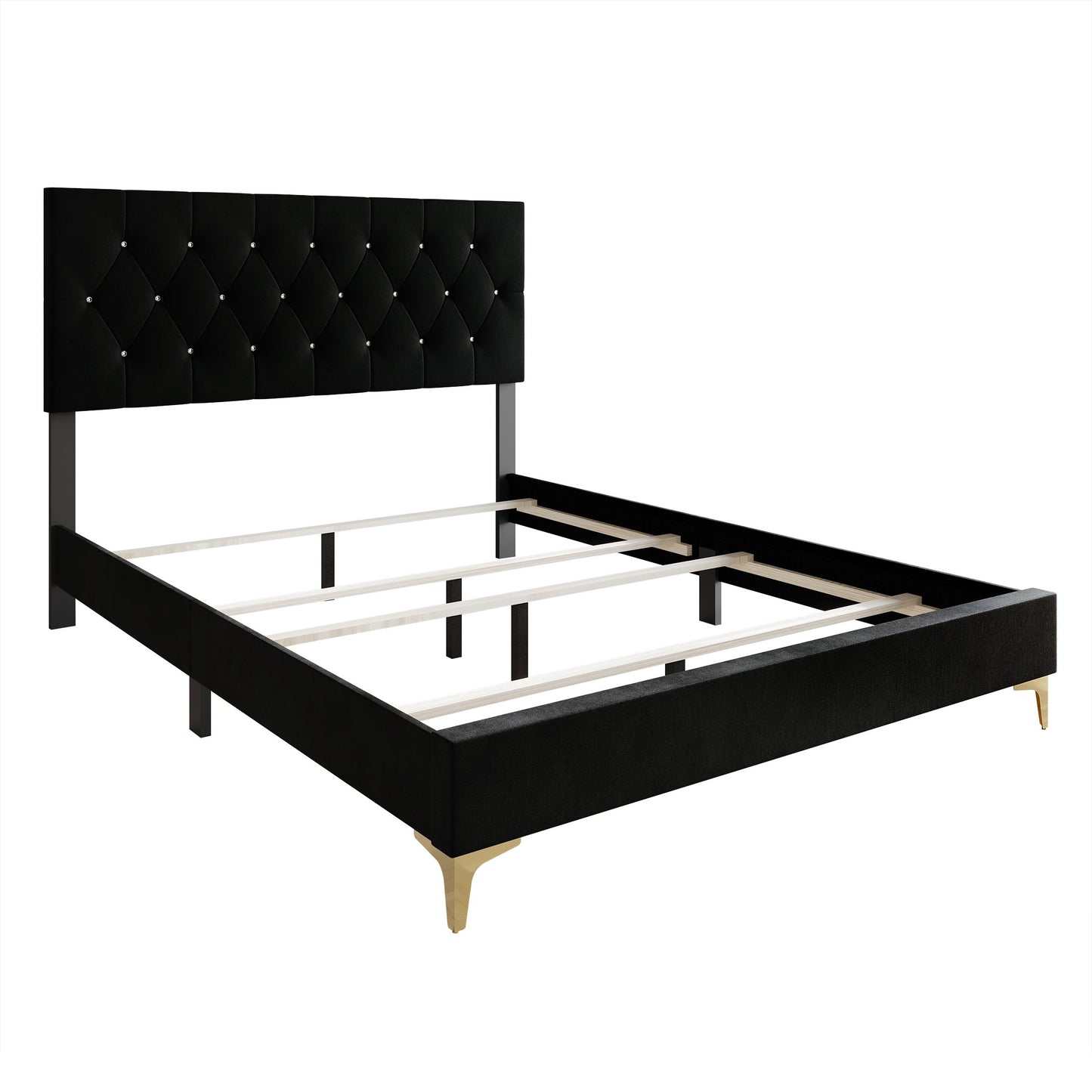 Gatsby Crystal Diamond Tufted Velvet Upholstered Bed with Storage Bench