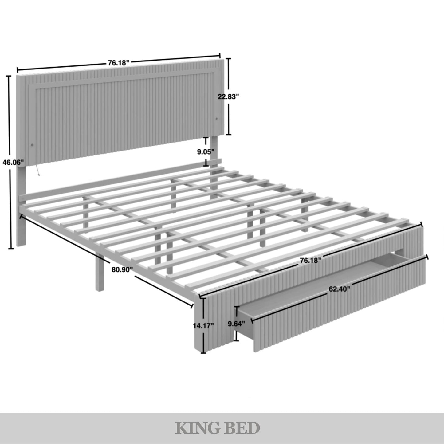 Gouker Velvet Tufted LED Light Platform Storage Bed