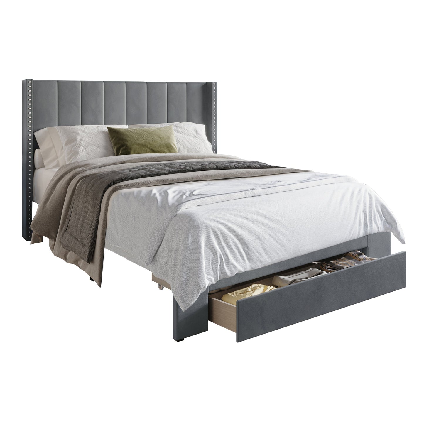 Georgia-Lee Velvet Wingback Tufted Upholstered Platform Storage Bed