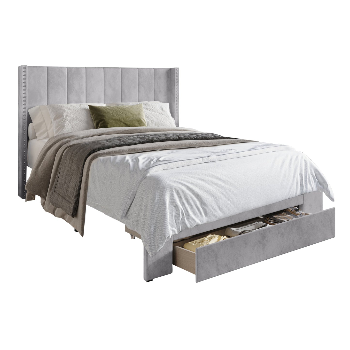 Georgia-Lee Velvet Wingback Tufted Upholstered Platform Storage Bed