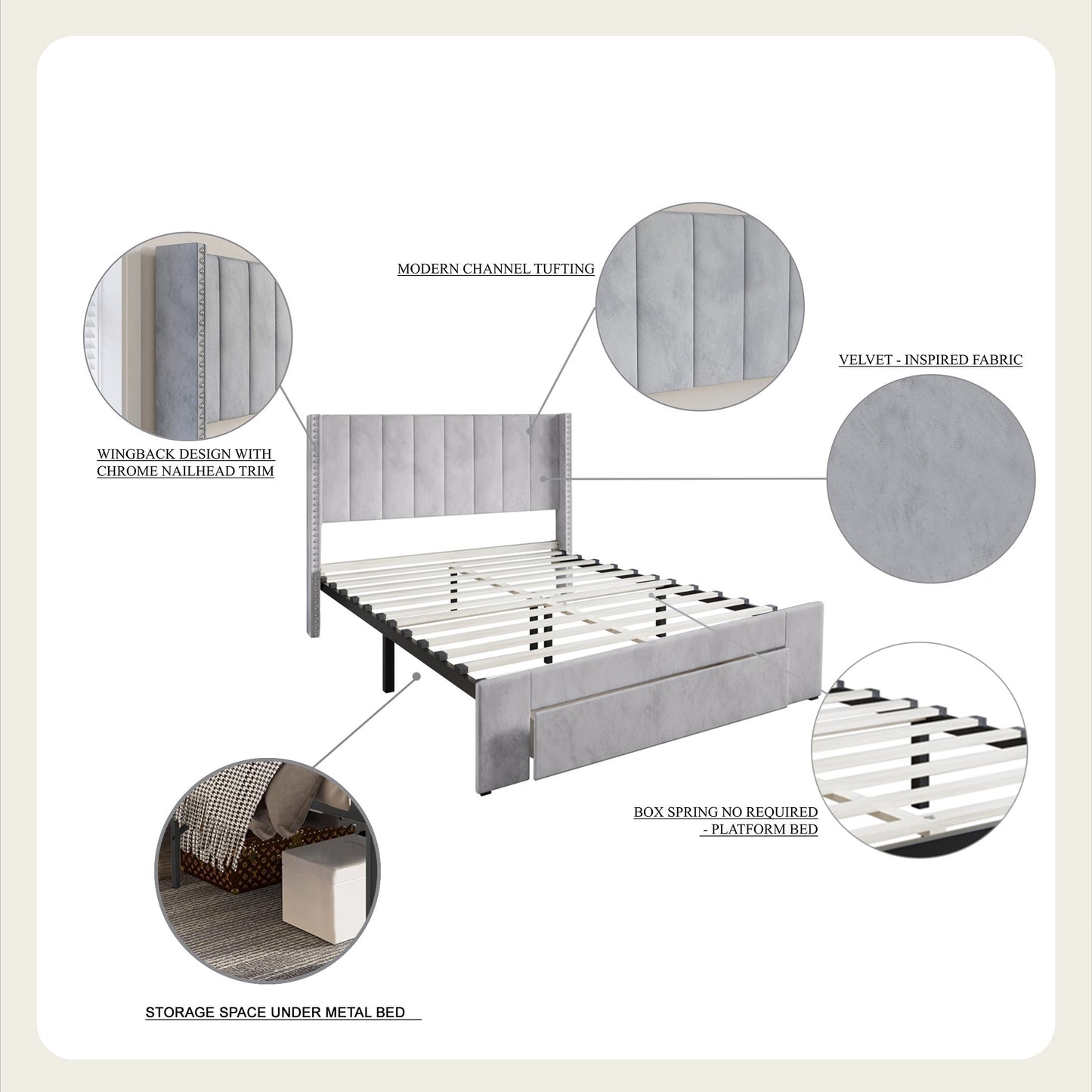 Georgia-Lee Velvet Wingback Tufted Upholstered Platform Storage Bed