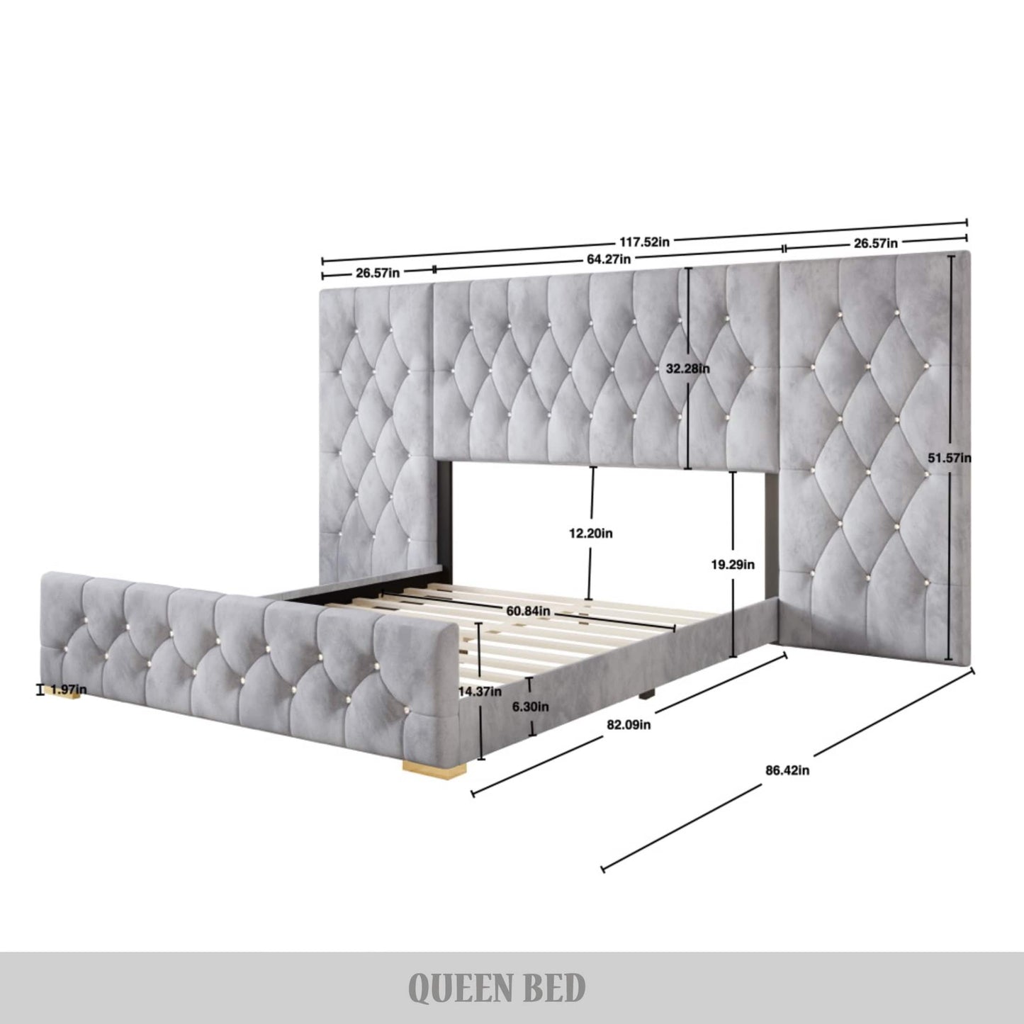 Titian Velvet Tufted Platform Bed with Wall Panels