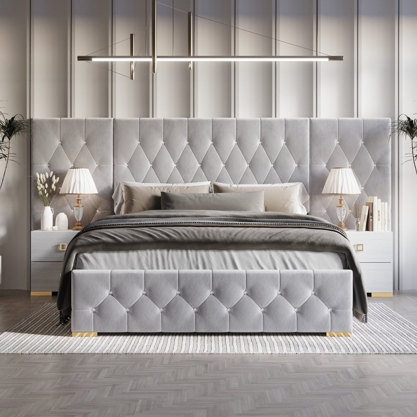 Titian Velvet Tufted Platform Bed with Wall Panels