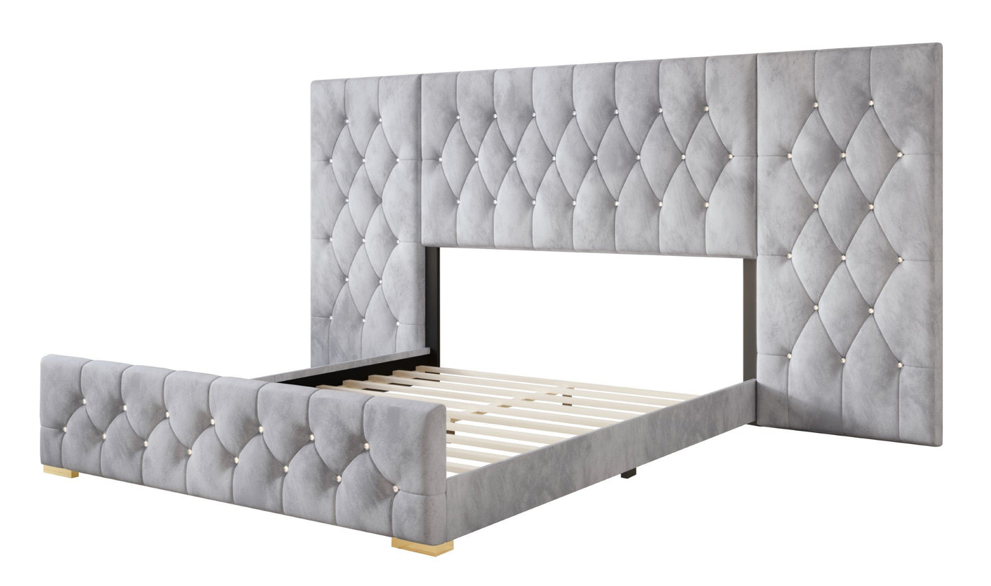 Titian Velvet Tufted Platform Bed with Wall Panels