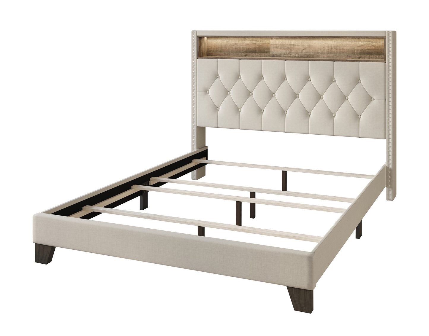 Fording Linen Button Tufted LED Glow Upholstered Bookcase Bed