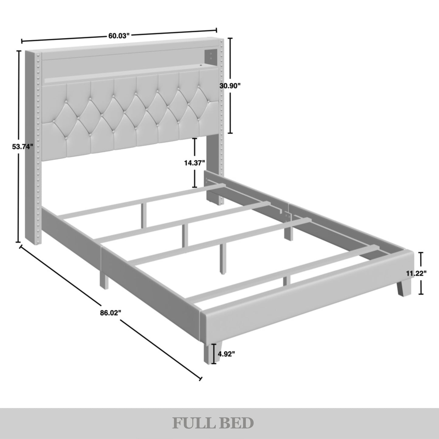 Fording Linen Button Tufted LED Glow Upholstered Bookcase Bed