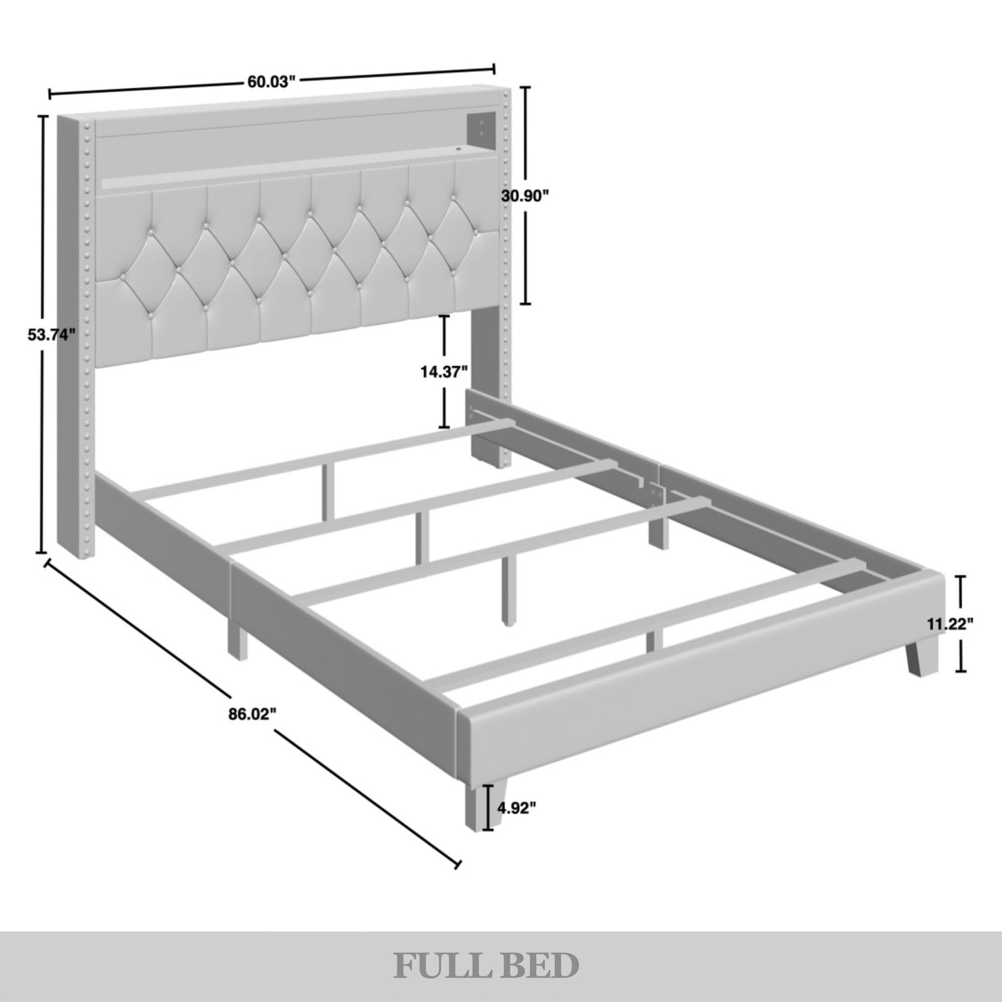 Fording Linen Button Tufted LED Glow Upholstered Bookcase Bed