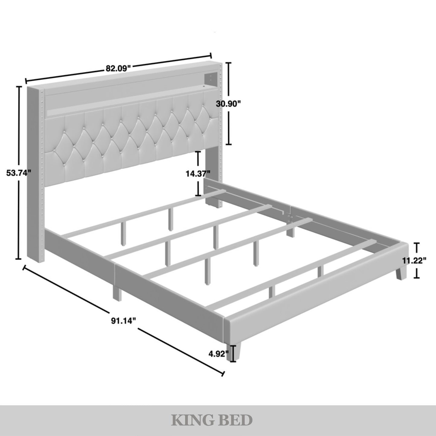 Fording Linen Button Tufted LED Glow Upholstered Bookcase Bed