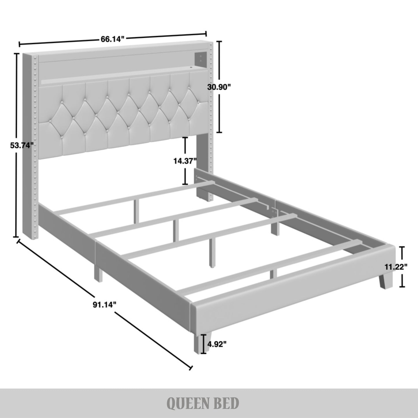 Fording Linen Button Tufted LED Glow Upholstered Bookcase Bed