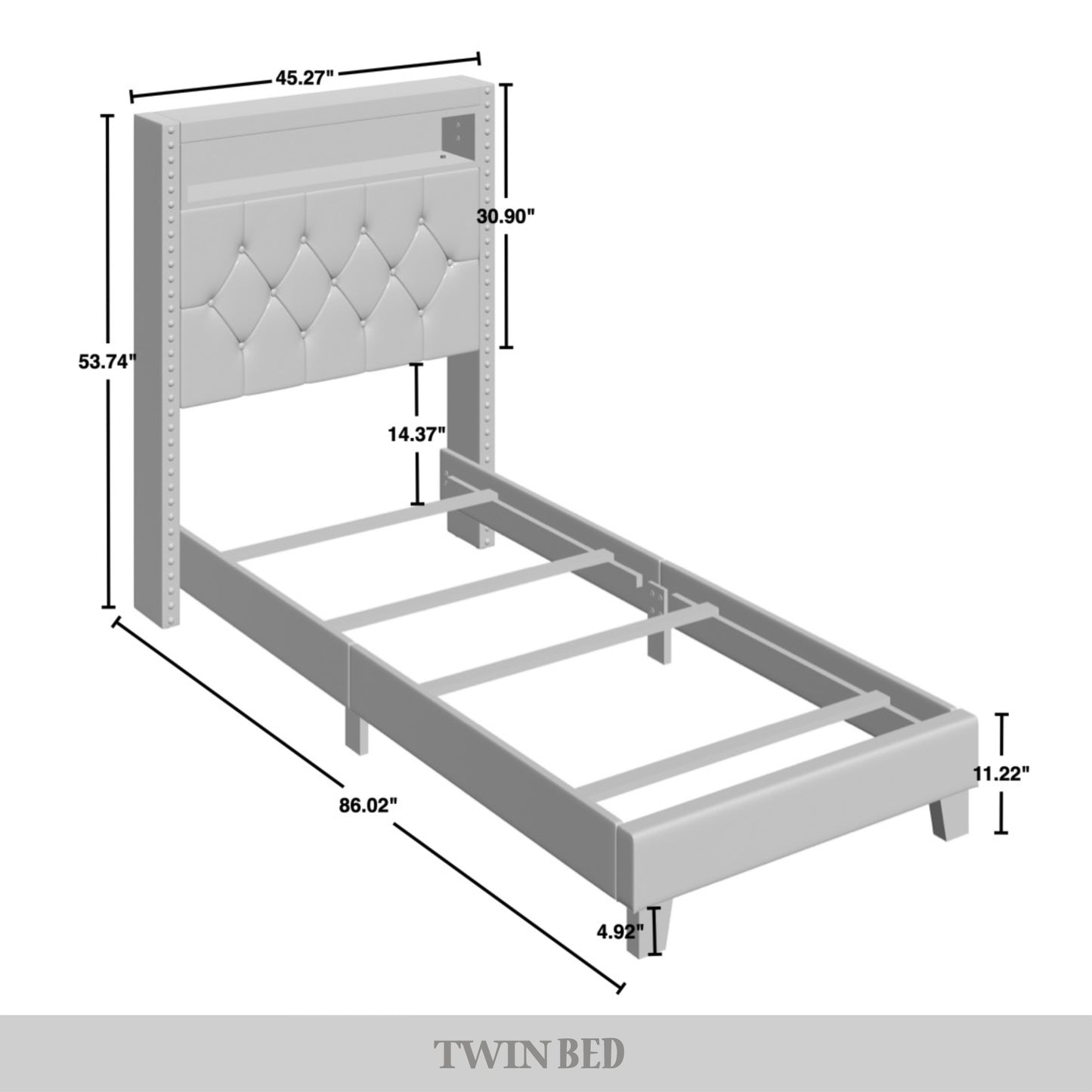 Fording Linen Button Tufted LED Glow Upholstered Bookcase Bed