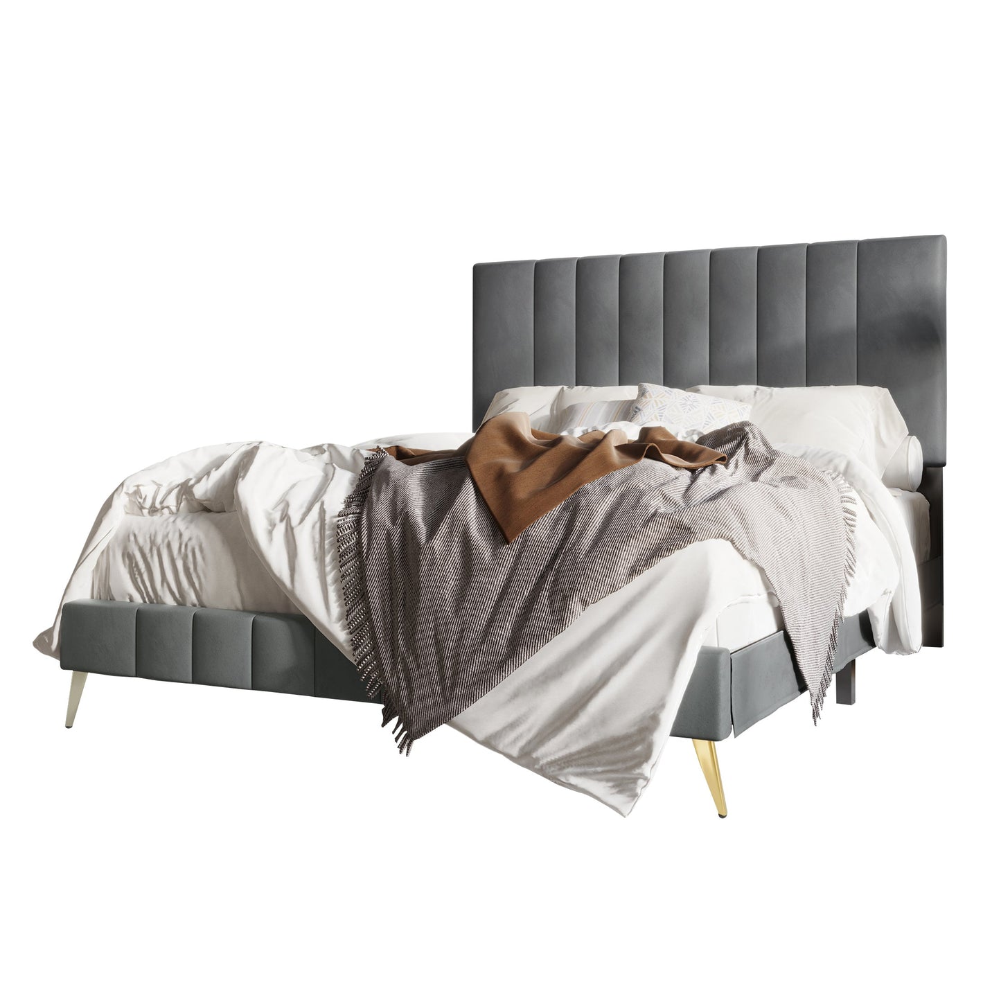 Gorgia Modern Velvet Tufted Upholstered Gold Accent Platform Bed