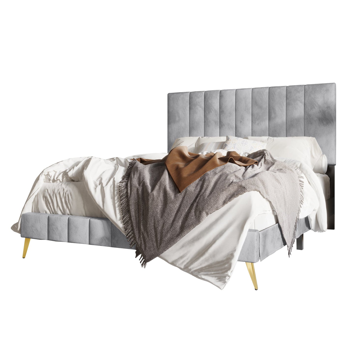 Gorgia Modern Velvet Tufted Upholstered Gold Accent Platform Bed