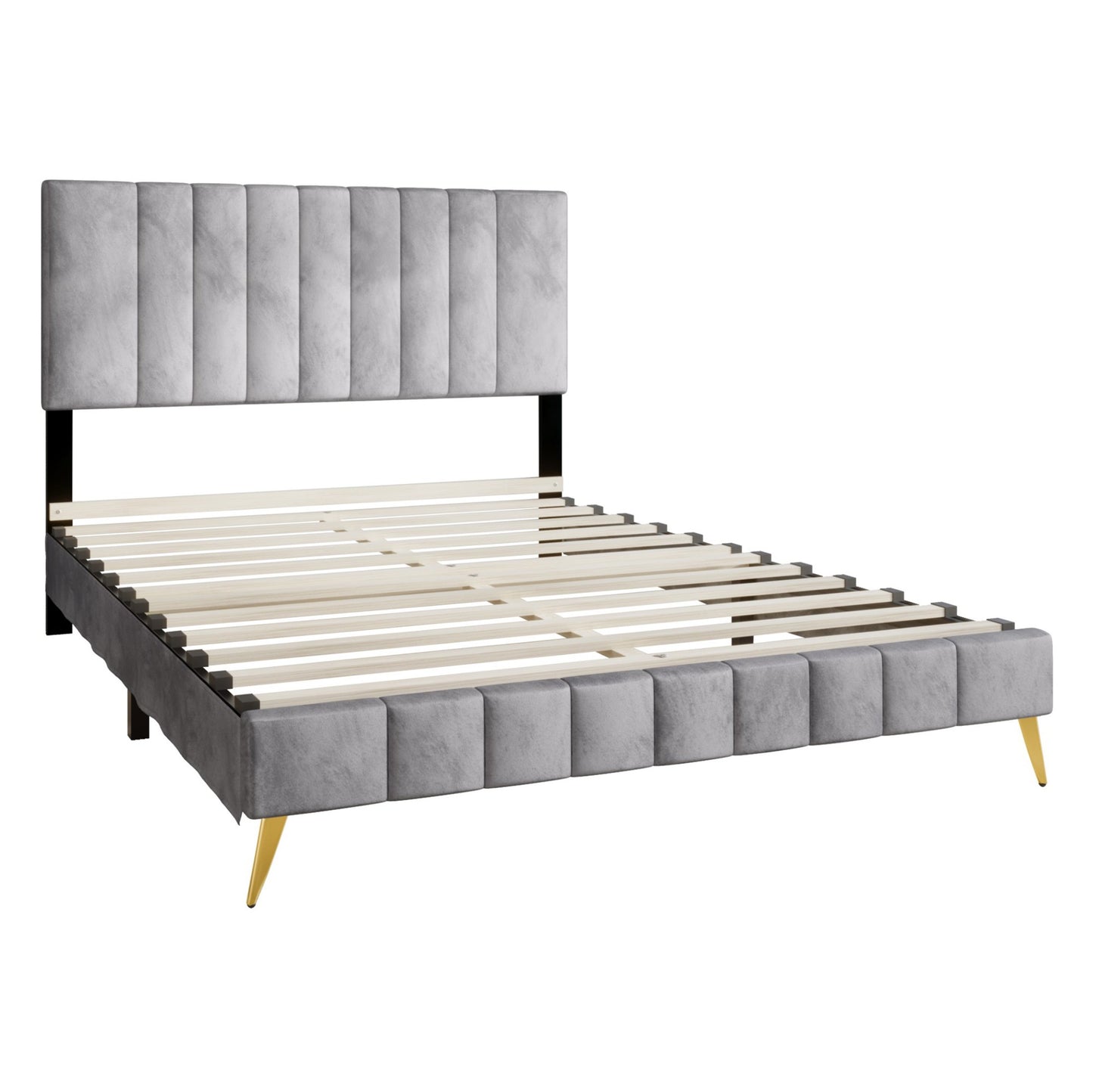Gorgia Modern Velvet Tufted Upholstered Gold Accent Platform Bed