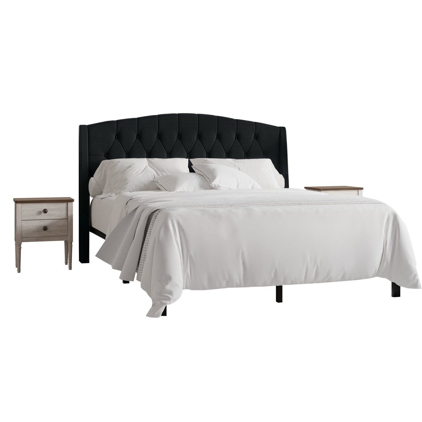 Rissie 3 Piece Bedroom Nightstands Set Classic Button Tufted Bed