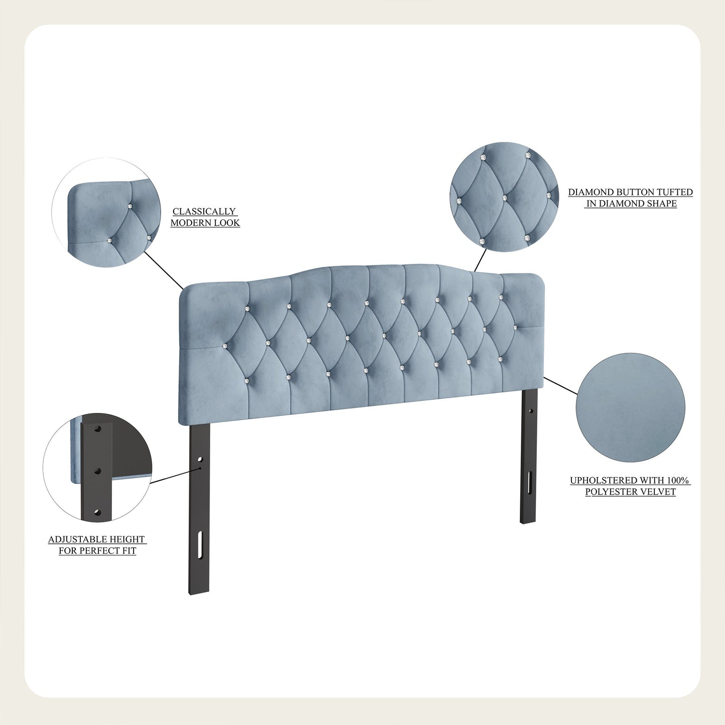 Dvante Velvet Button Tufted Curved Adjustable Headboard