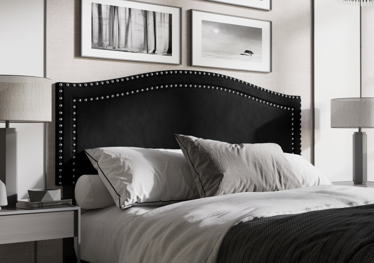 Duyne Velvet Nailhead Trim Upholstered Adjustable Headboard