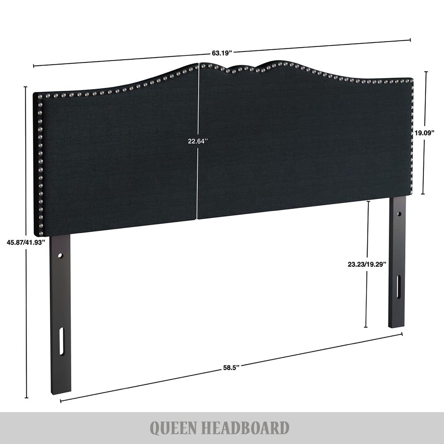 Isahbella Linen Nailhead Curvaceous Upholstered Adjustable Headboard