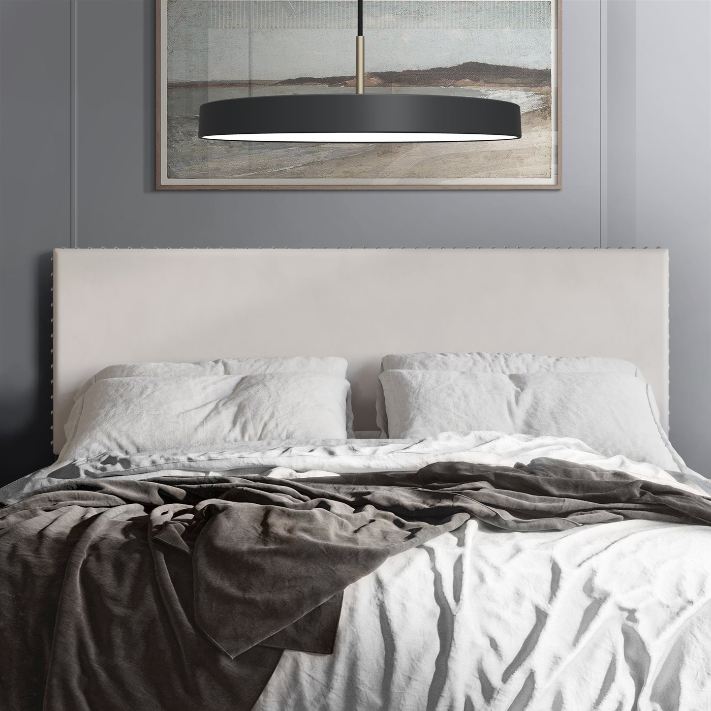 Haawa Velvet Nailhead Trim Upholstered Adjustable Headboard
