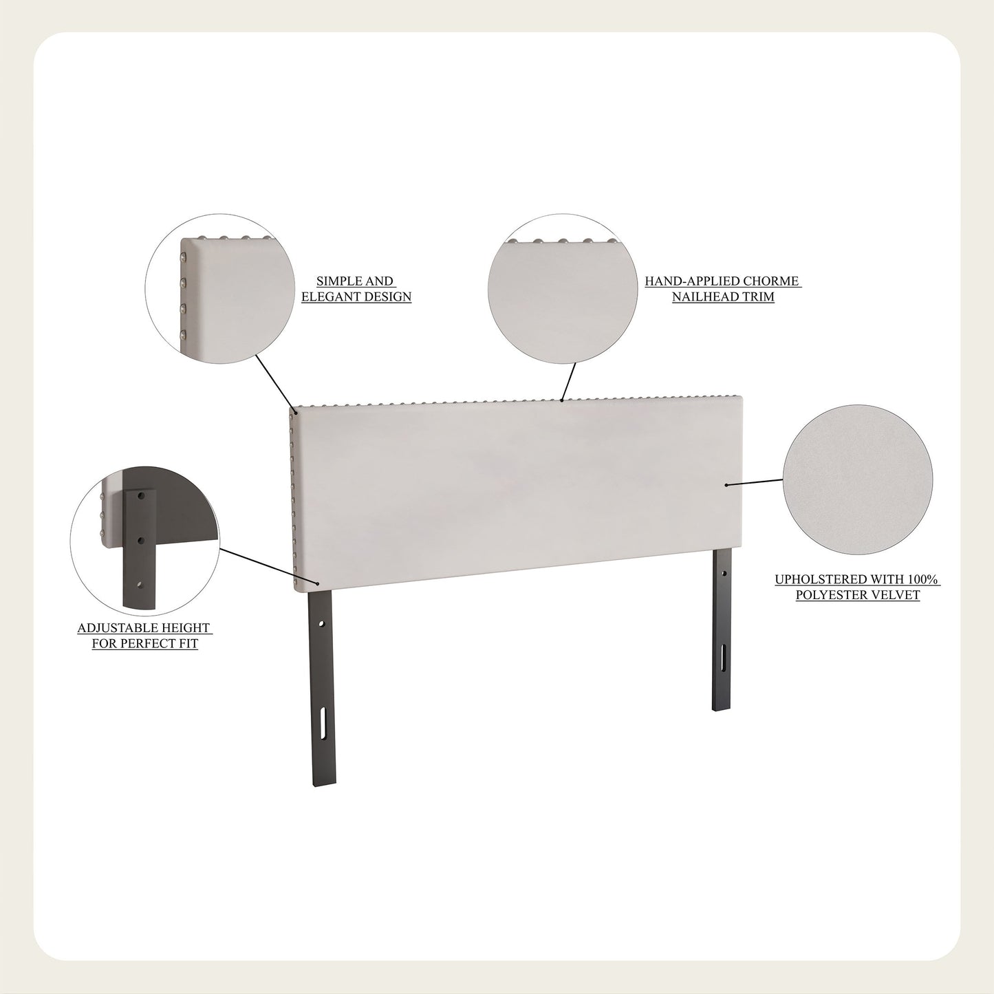 Haawa Velvet Nailhead Trim Upholstered Adjustable Headboard