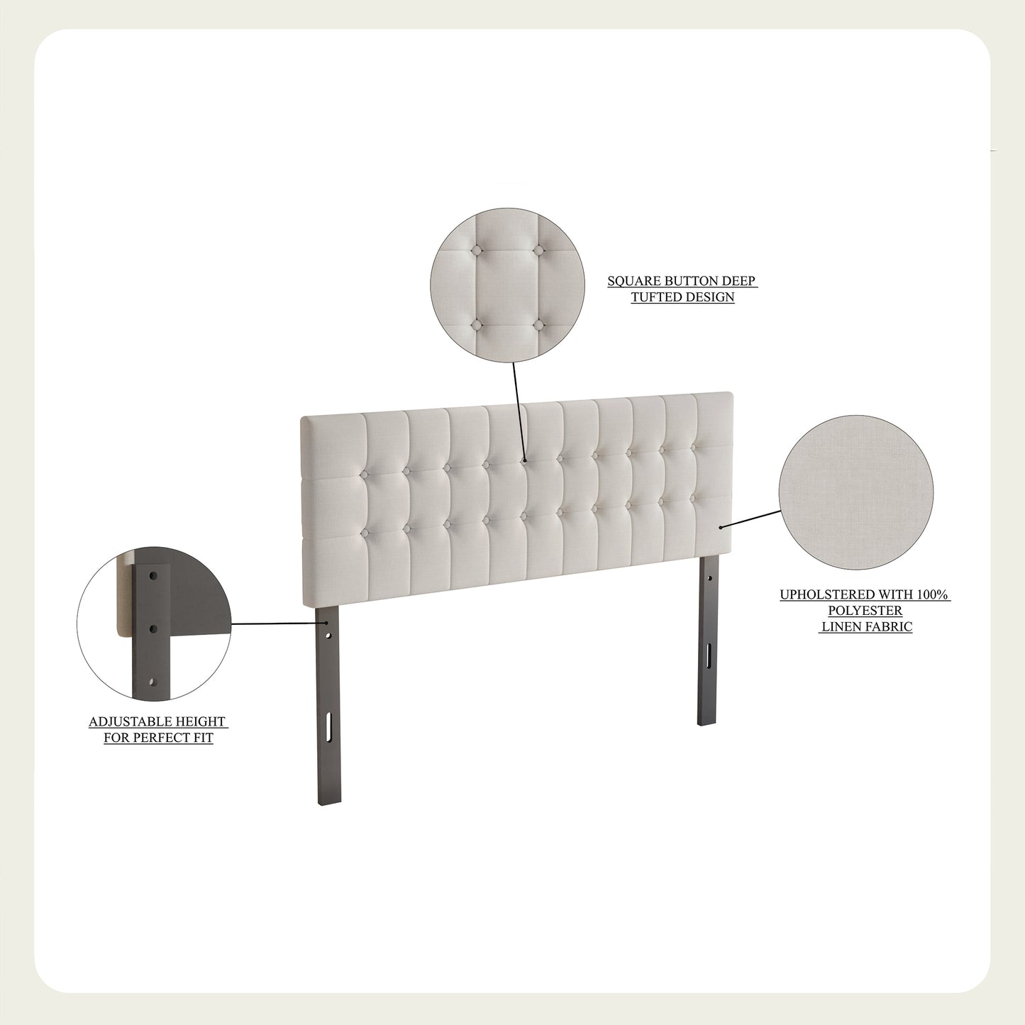 Jadeen Linen Button Tufted Upholstered Adjustable Headboard