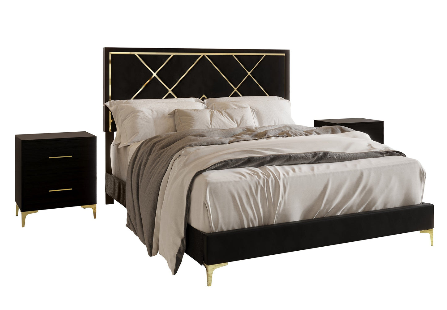 Lausyn 3 Piece Bedroom Nightstands Set Velvet Upholstered Bed