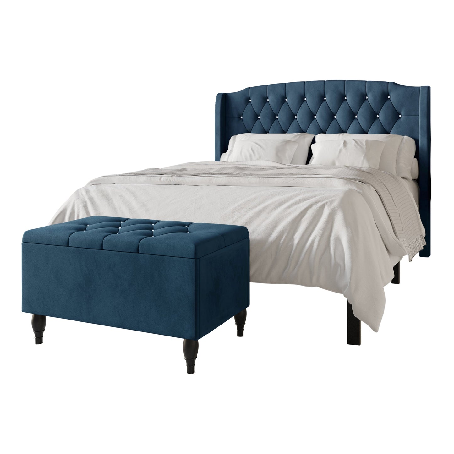 Tyreese 2 Piece Bedroom Bench Set Velvet Wingback Upholstered Bed