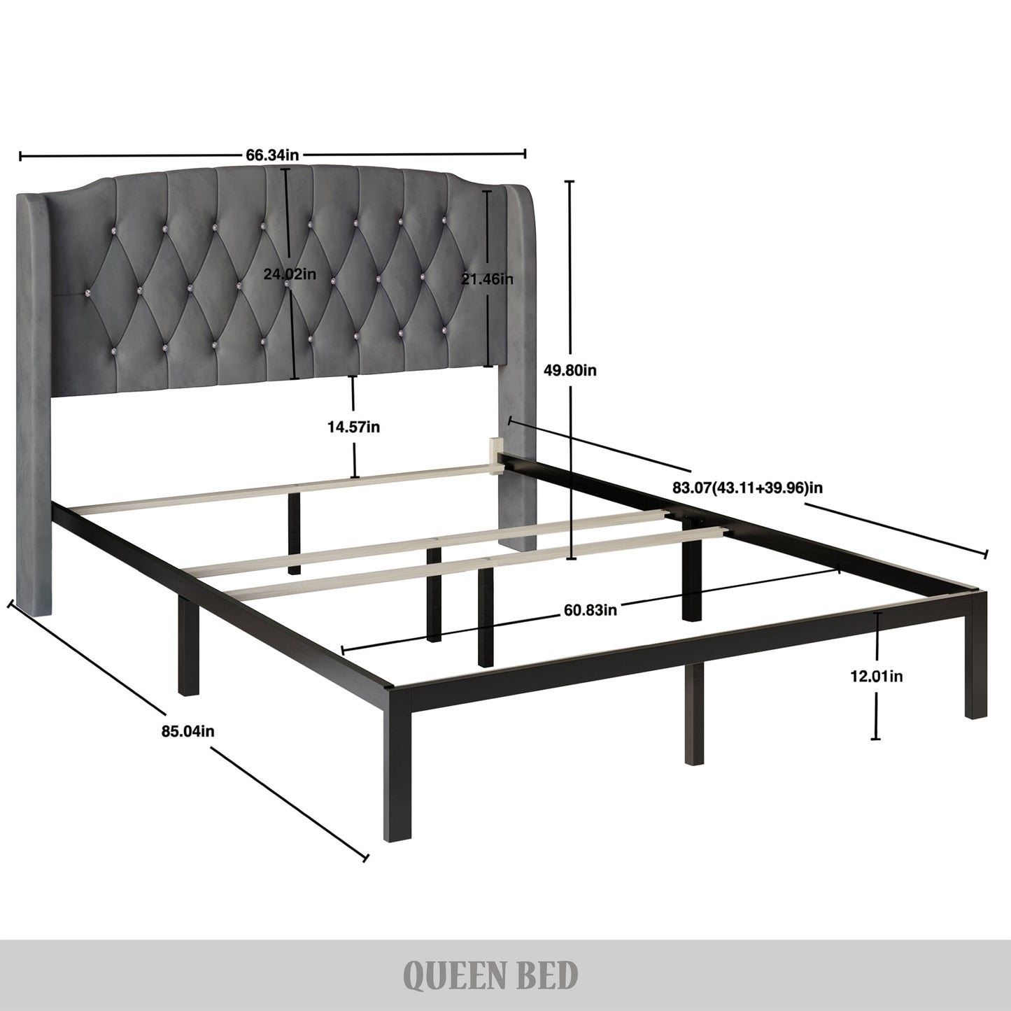 Tyreese 2 Piece Bedroom Bench Set Velvet Wingback Upholstered Bed