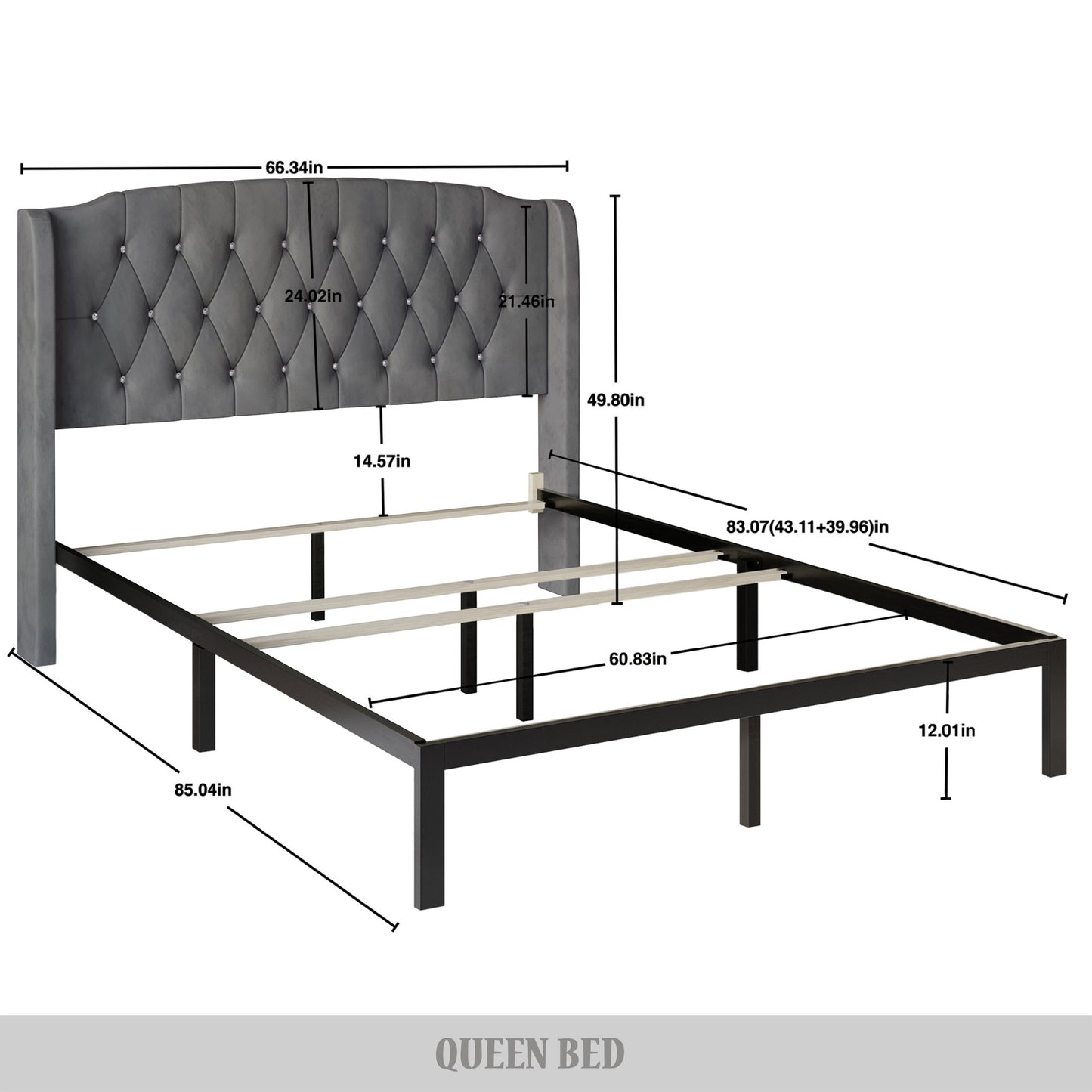 Tyreese 2 Piece Bedroom Bench Set Velvet Wingback Upholstered Bed