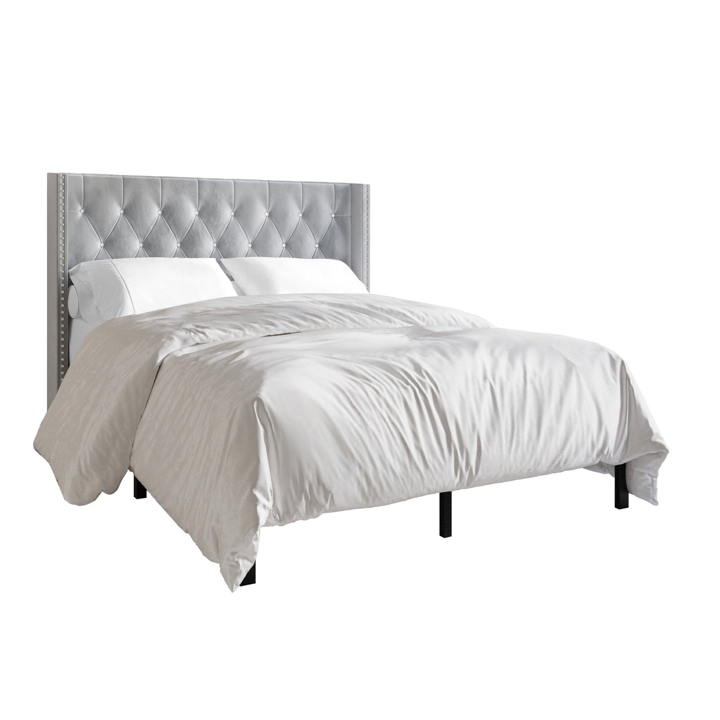 Ffyona Velvet Wingback Tufted Upholstered Bed