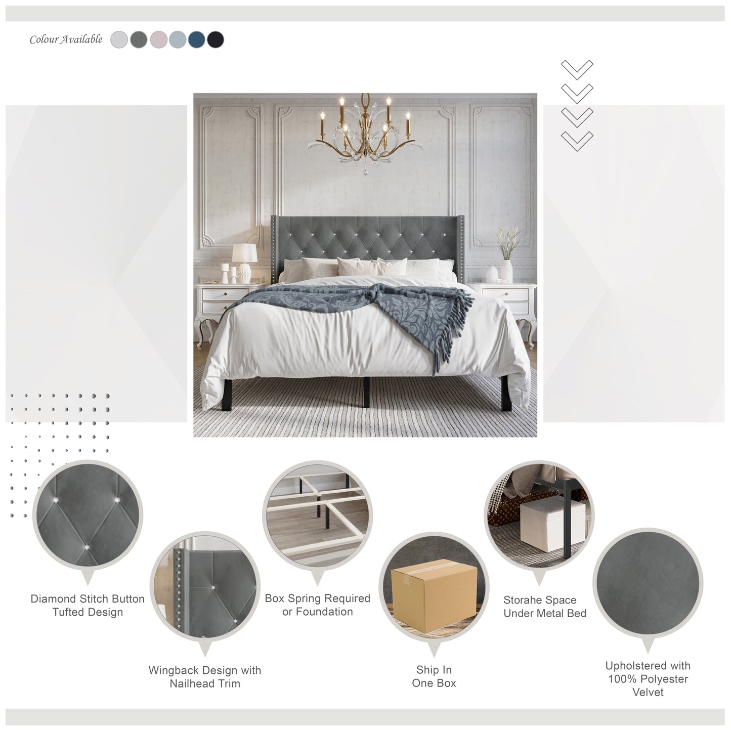 Ffyona Velvet Wingback Tufted Upholstered Bed