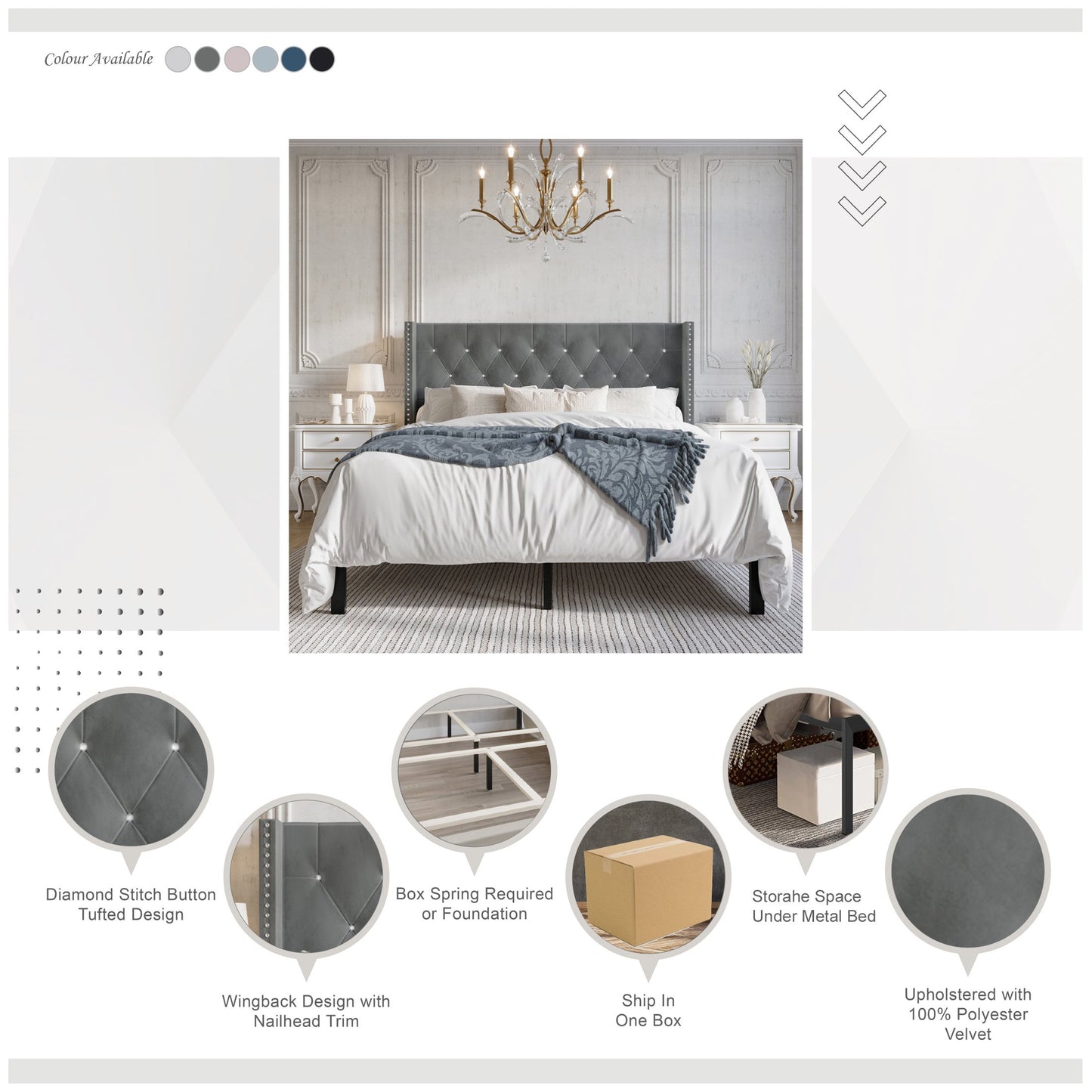 Ffyona Velvet Wingback Tufted Upholstered Bed