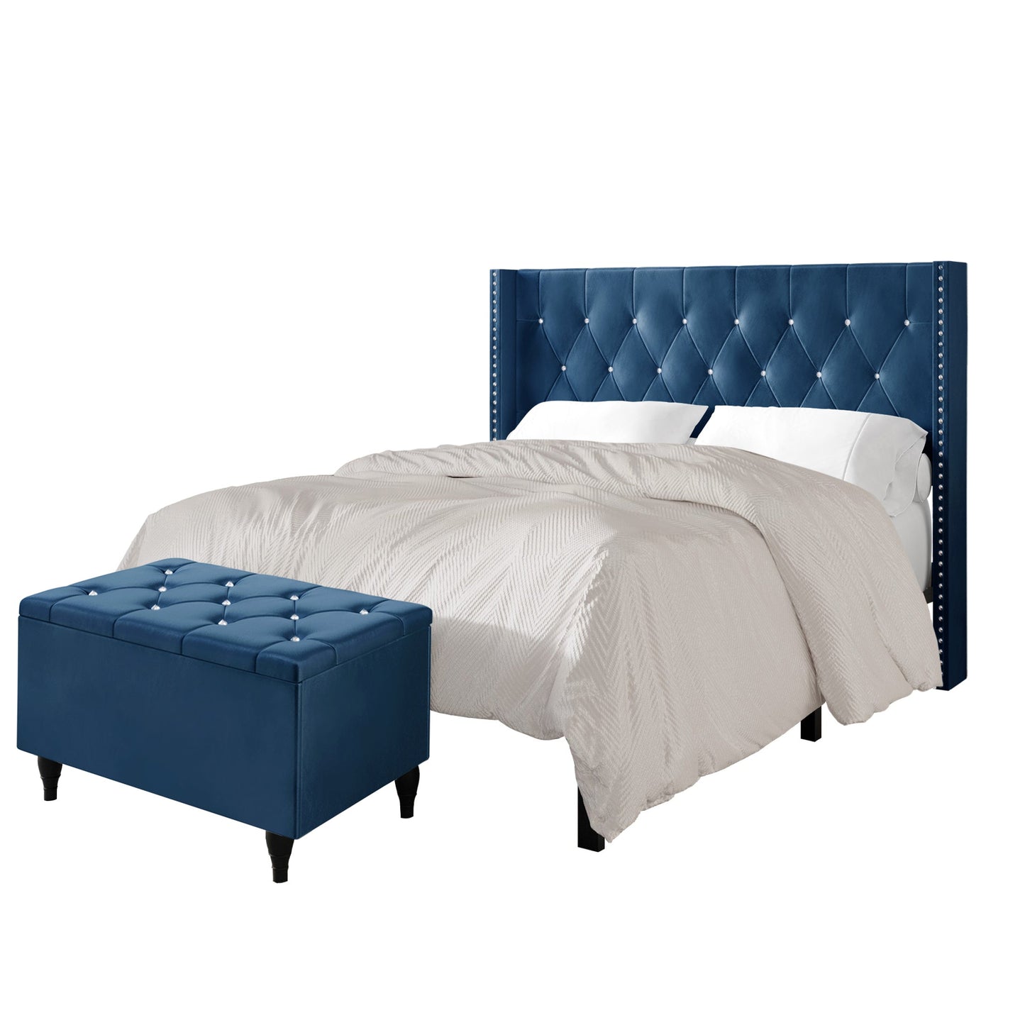 Falaq 2 Piece Bedroom Bench Set Velvet Wingback Upholstered Bed