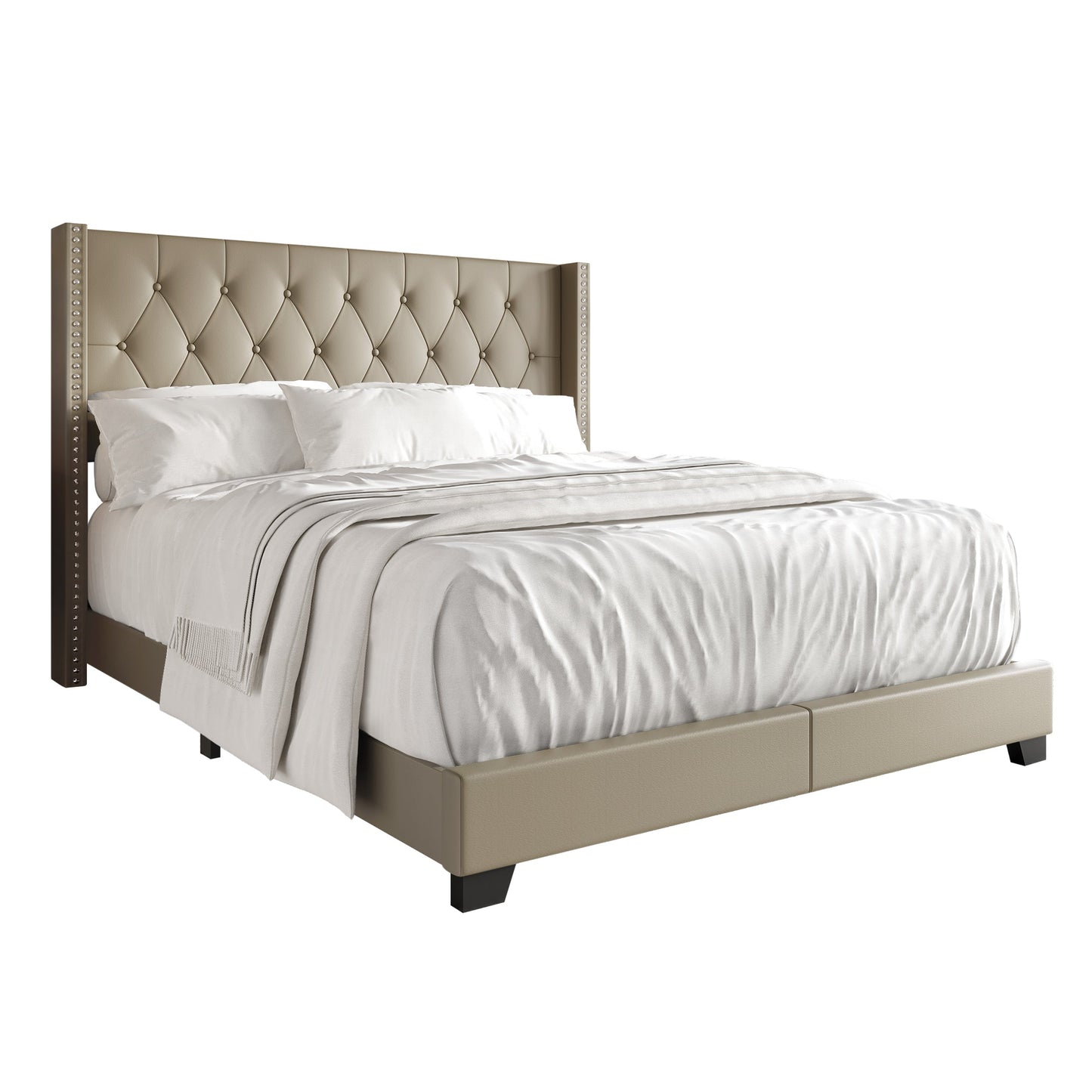 Elysian Button Tufted Wingback Upholstered Bed