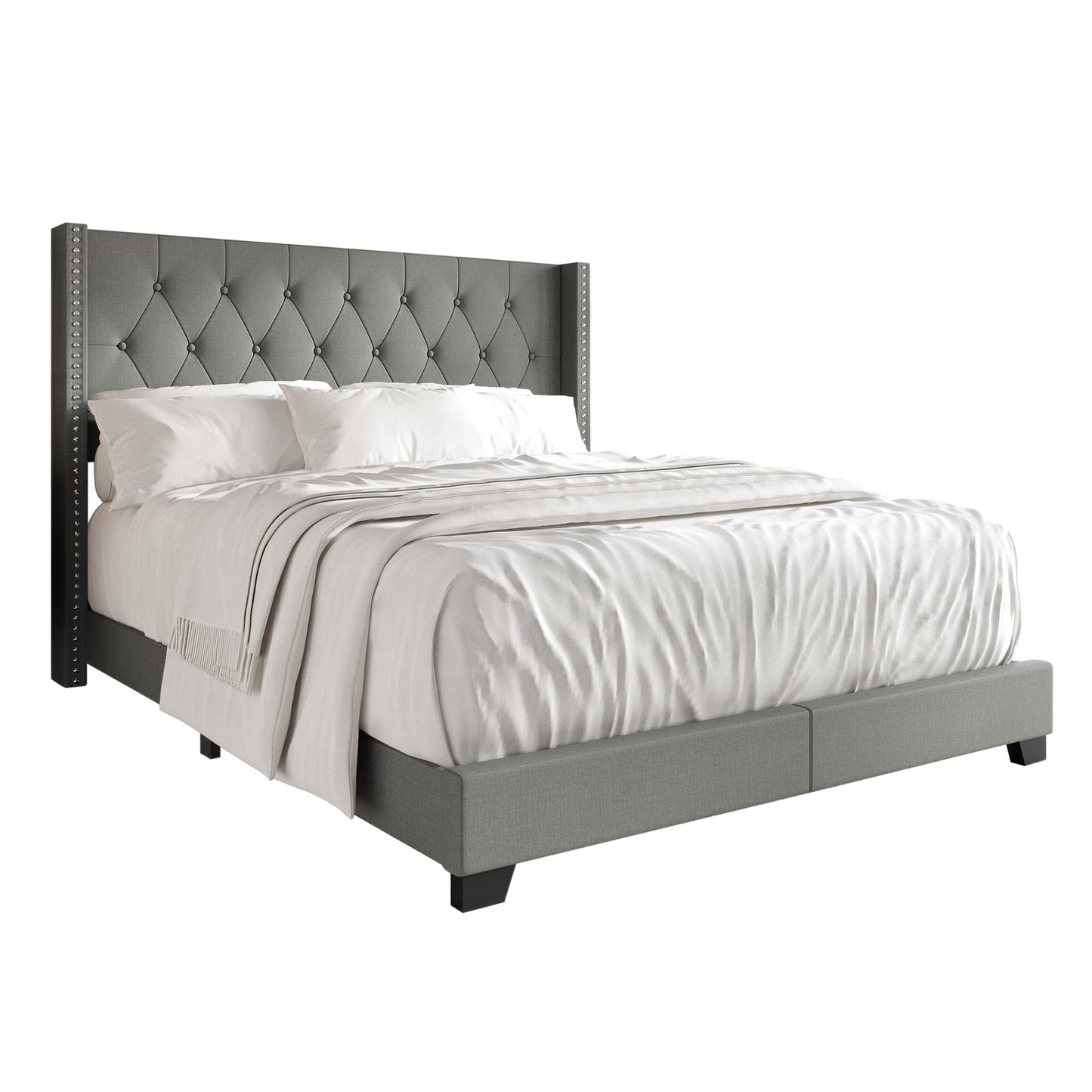 Elysian Button Tufted Wingback Upholstered Bed