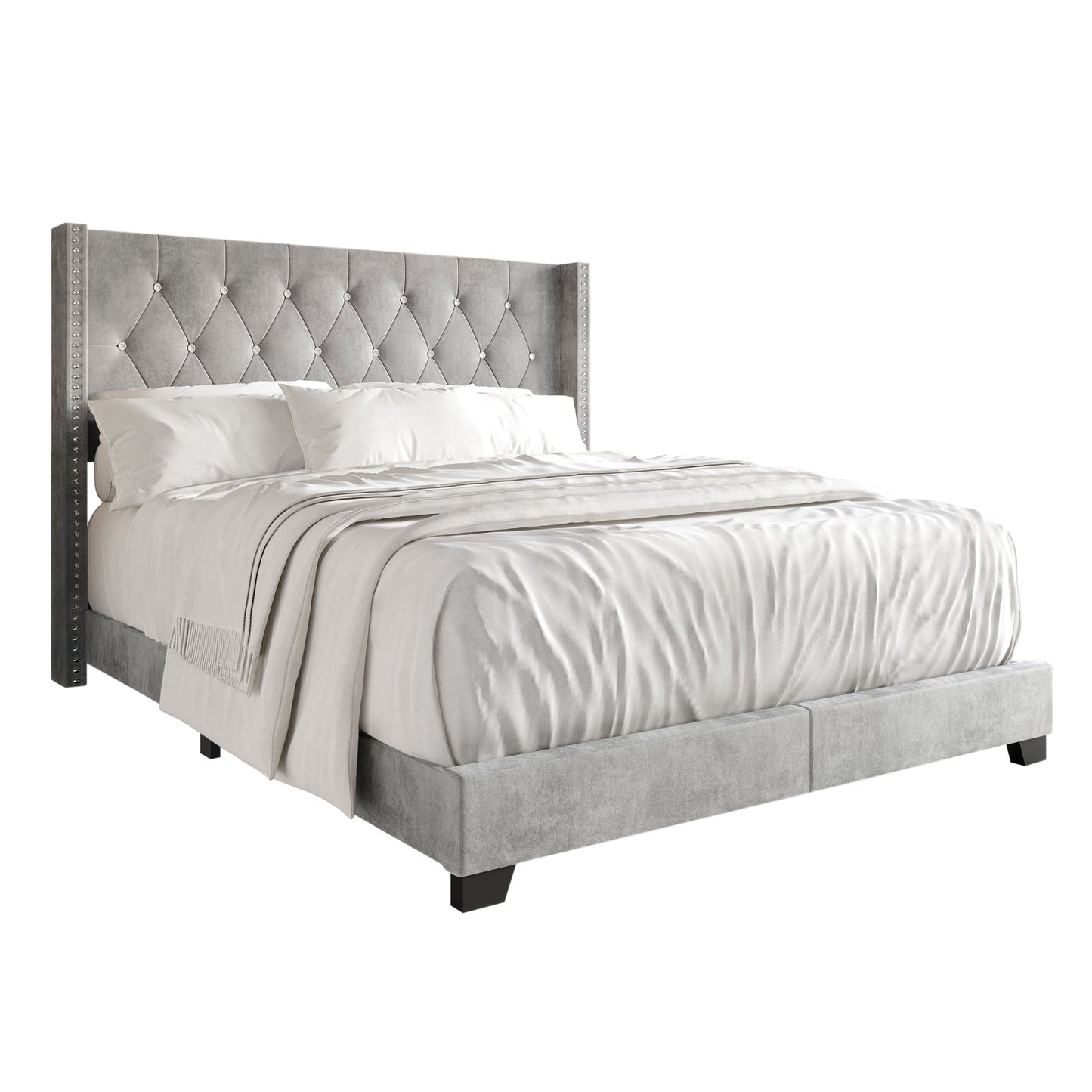 Elysian Button Tufted Wingback Upholstered Bed