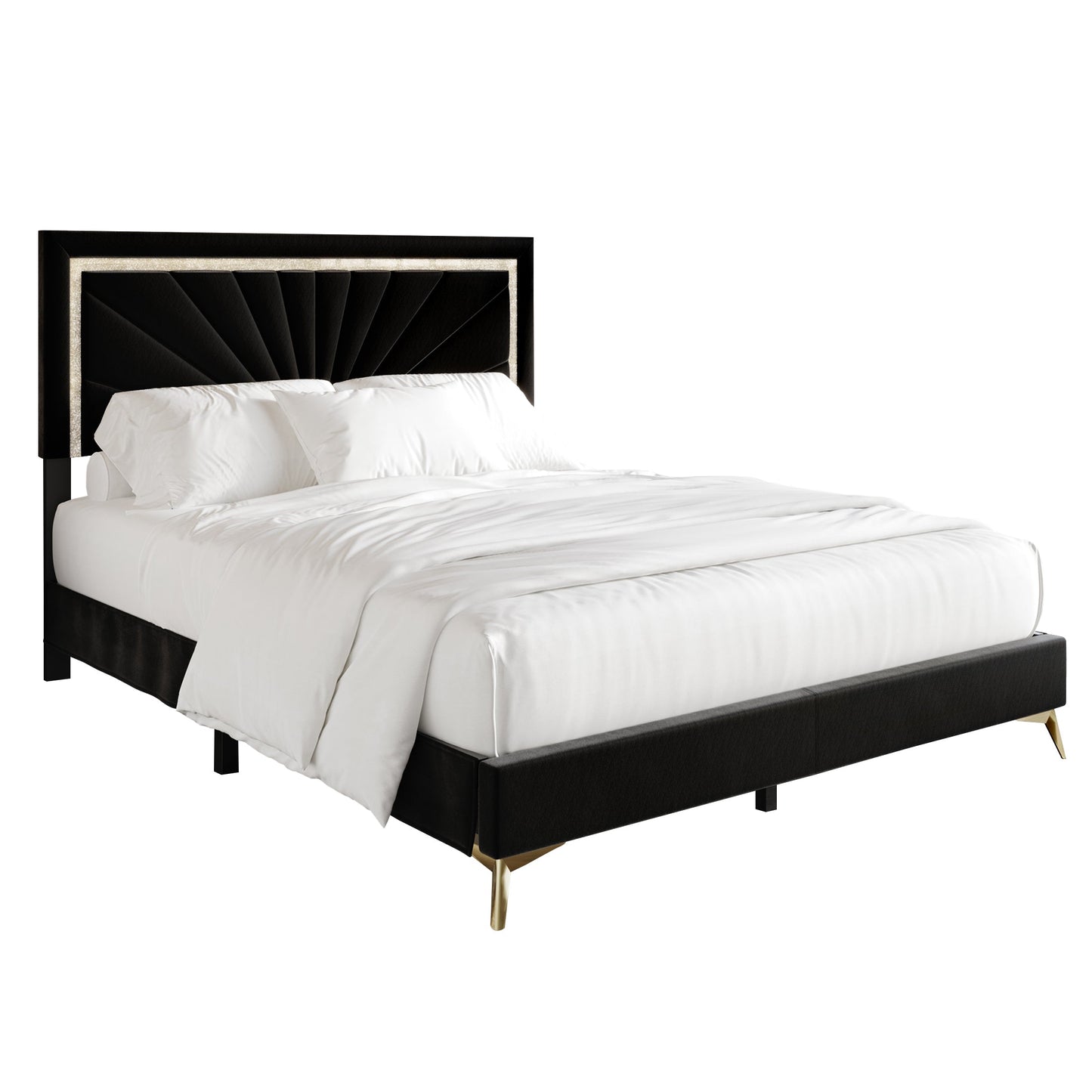 Soufian Diamond Strip Velvet Upholstered Bed