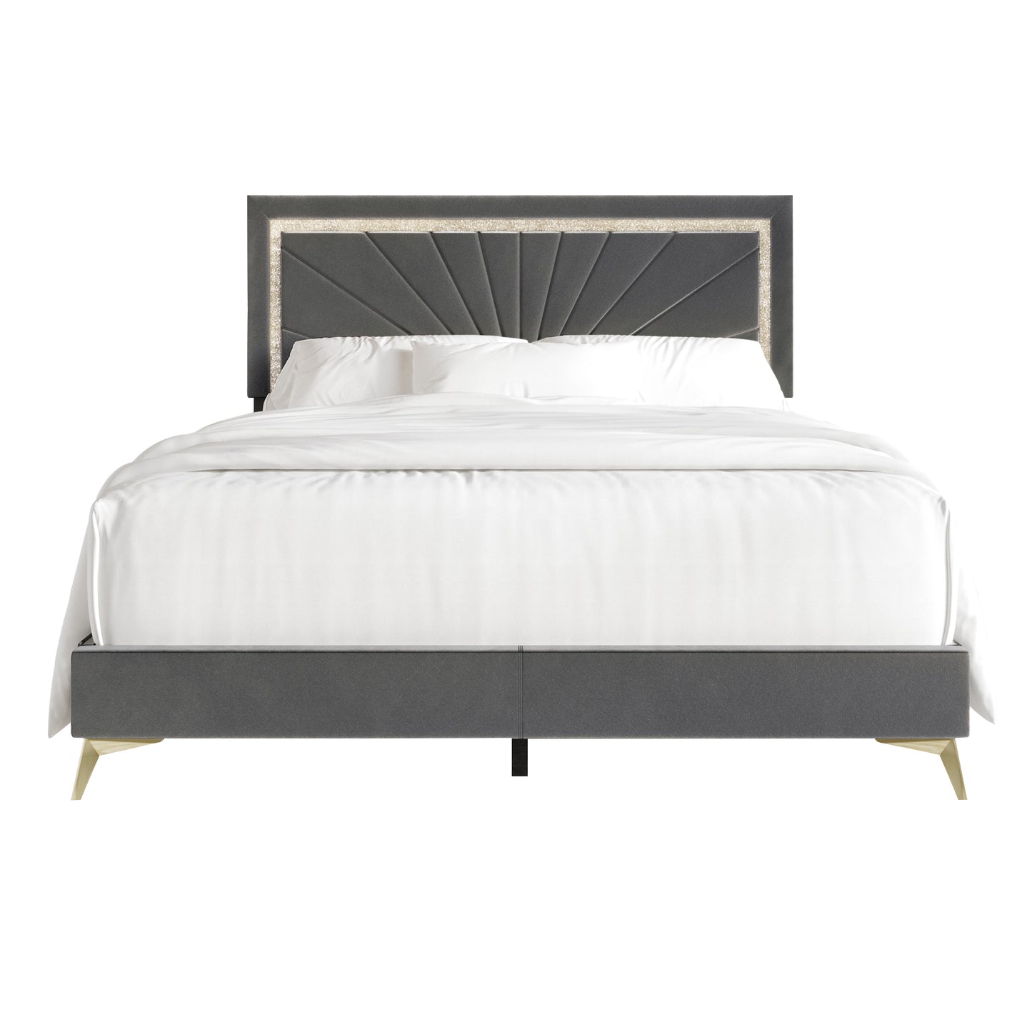 Soufian Diamond Strip Velvet Upholstered Bed