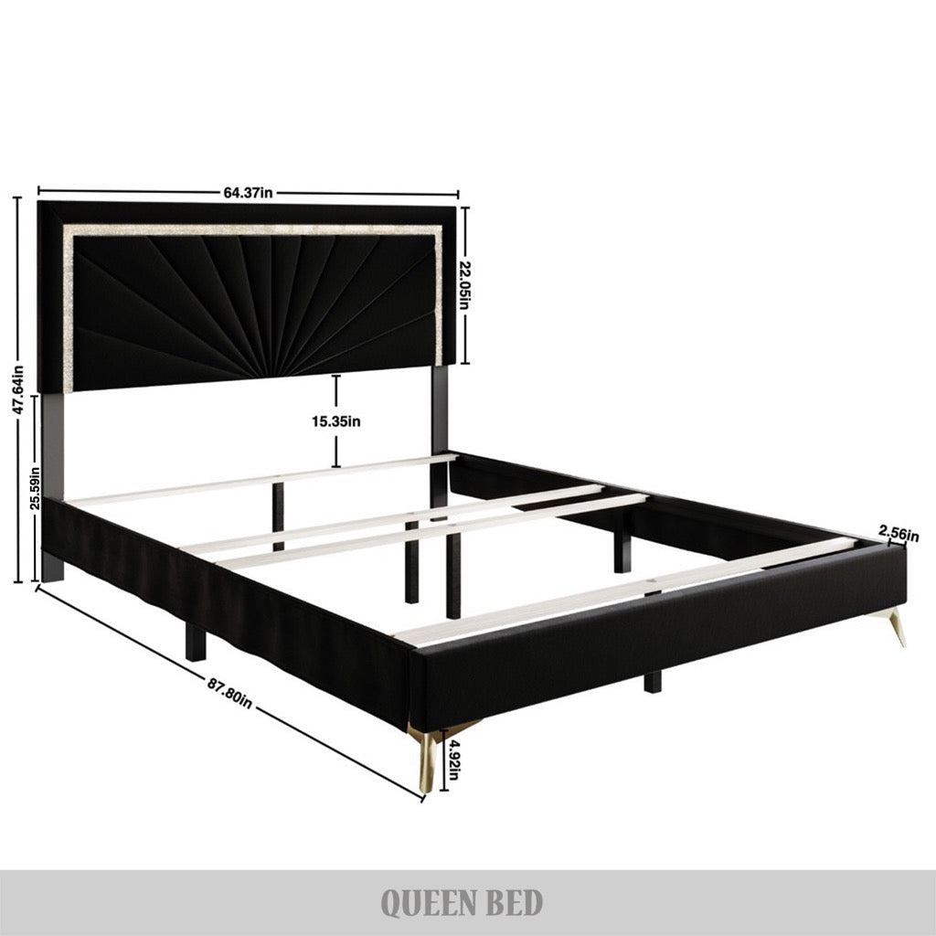 Soufian Diamond Strip Velvet Upholstered Bed