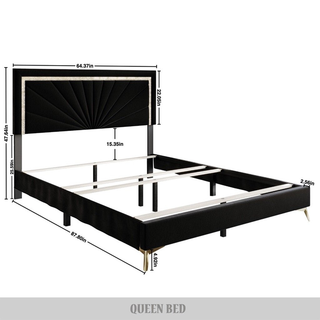 Soufian Diamond Strip Velvet Upholstered Bed