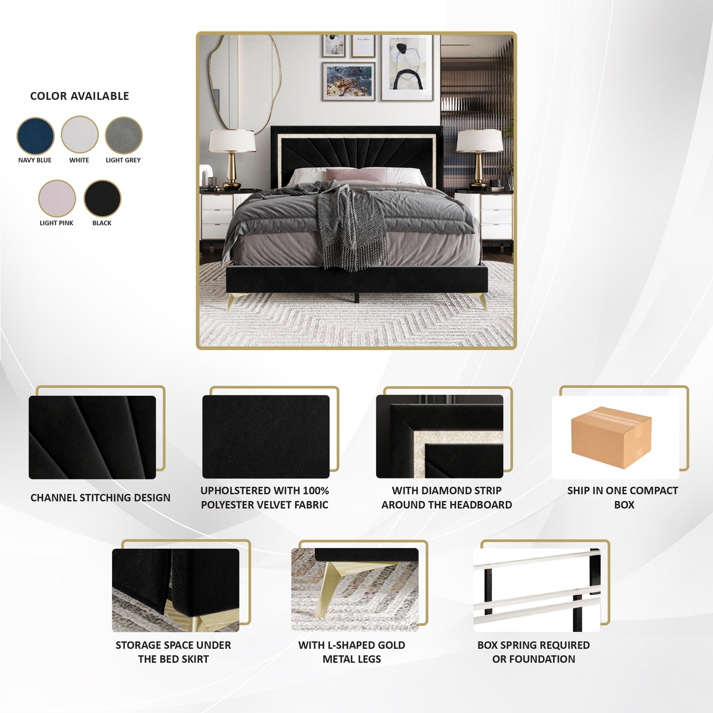 Soufian Diamond Strip Velvet Upholstered Bed