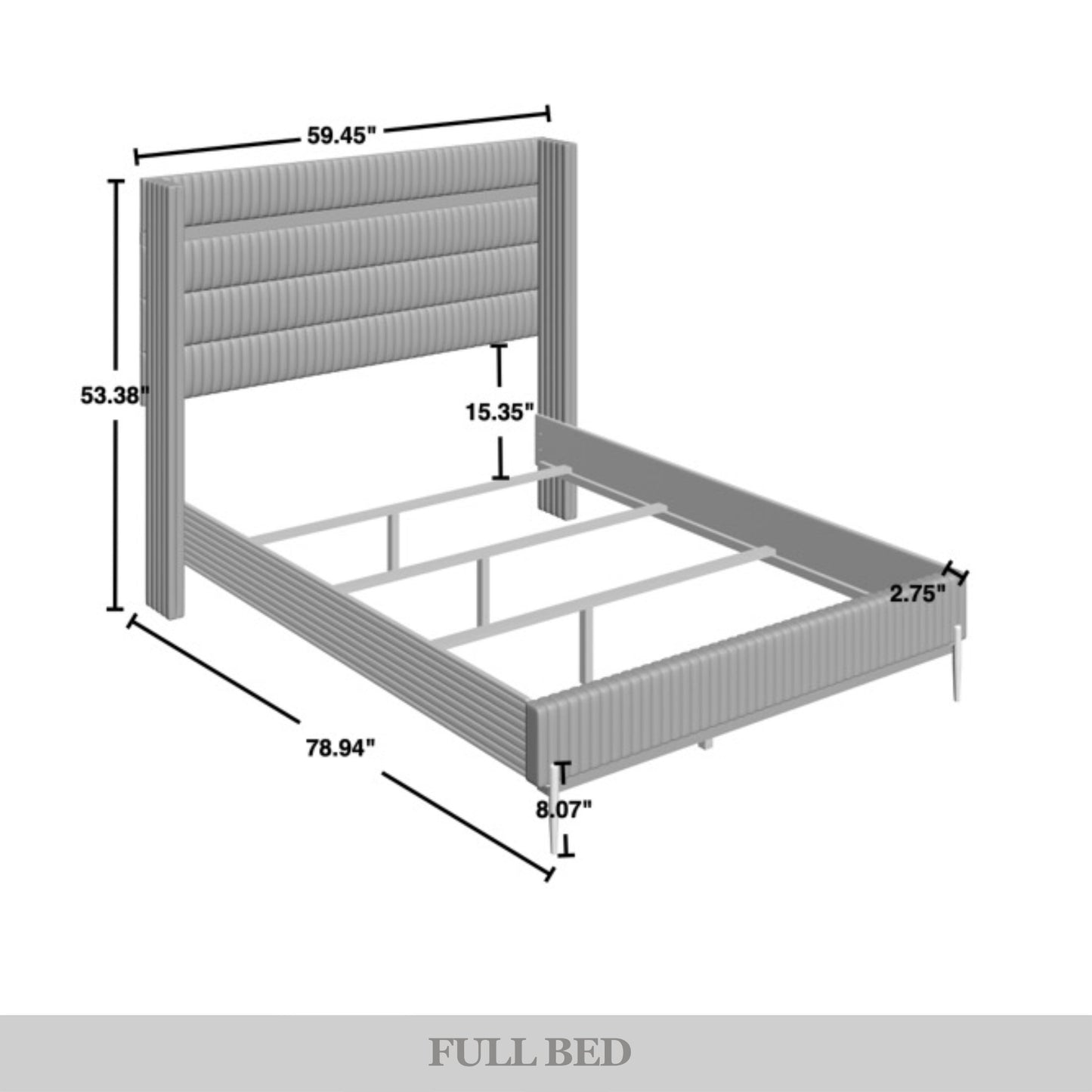 Anaika Gold PU Strip Wingback Velvet Upholstered Bed