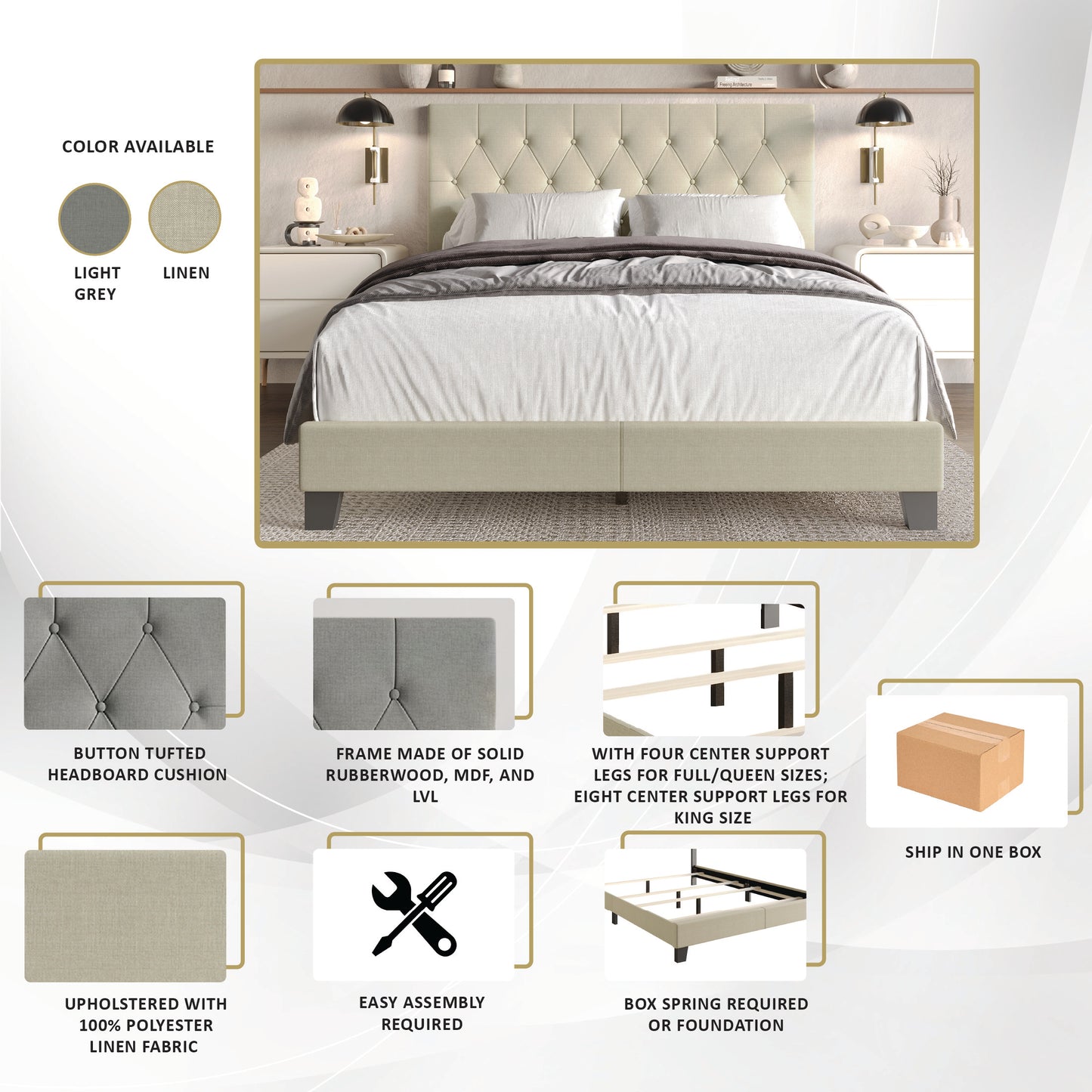 Rainsville Button Tufted Linen Upholstered Bed