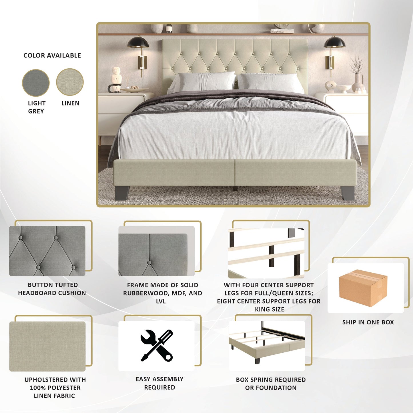 Rainsville Button Tufted Linen Upholstered Bed