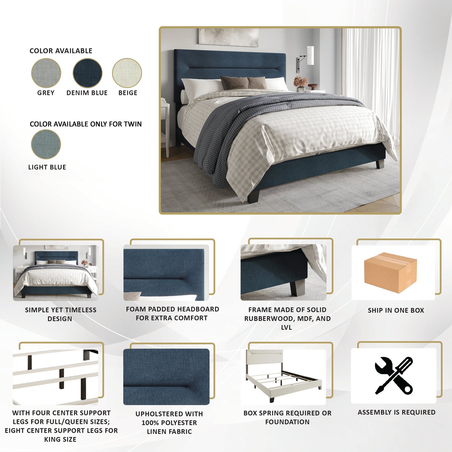 Emery Clean Linen Upholstered Bed
