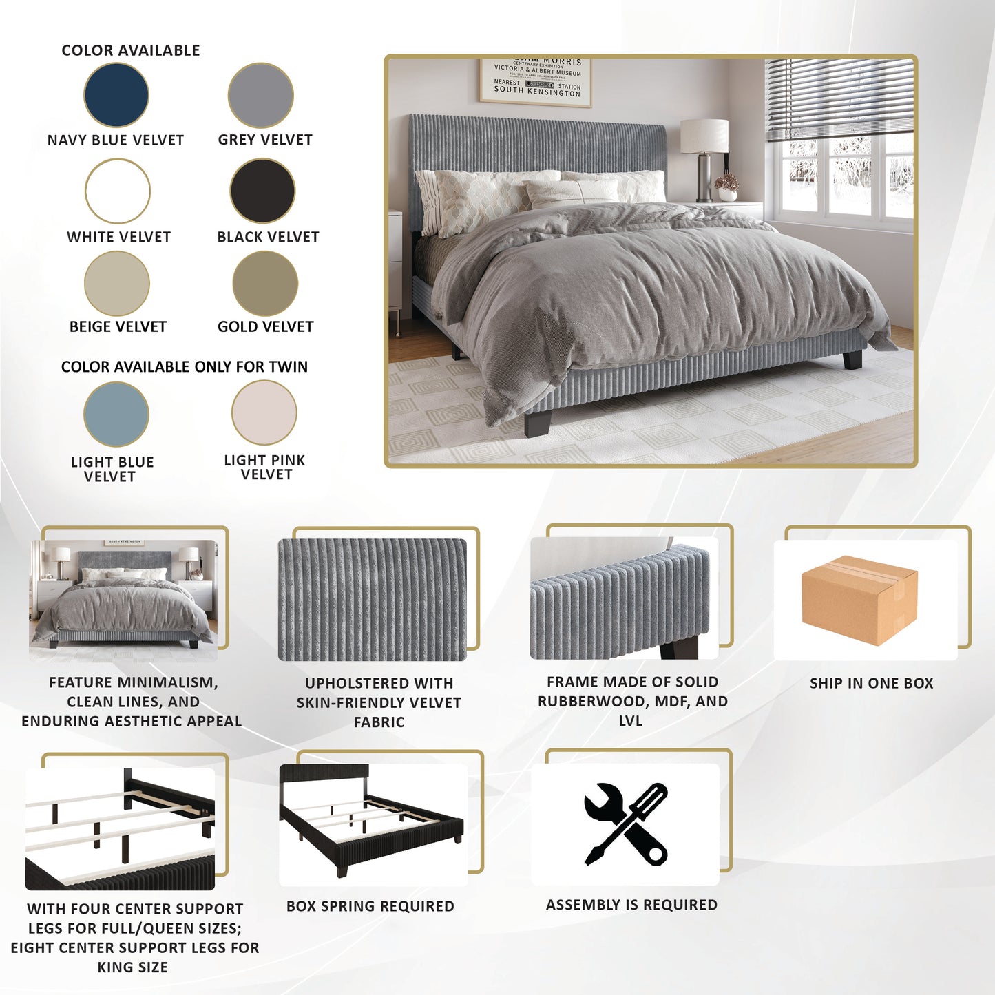 Pravesh and Chic Velvet Upholstered Bed