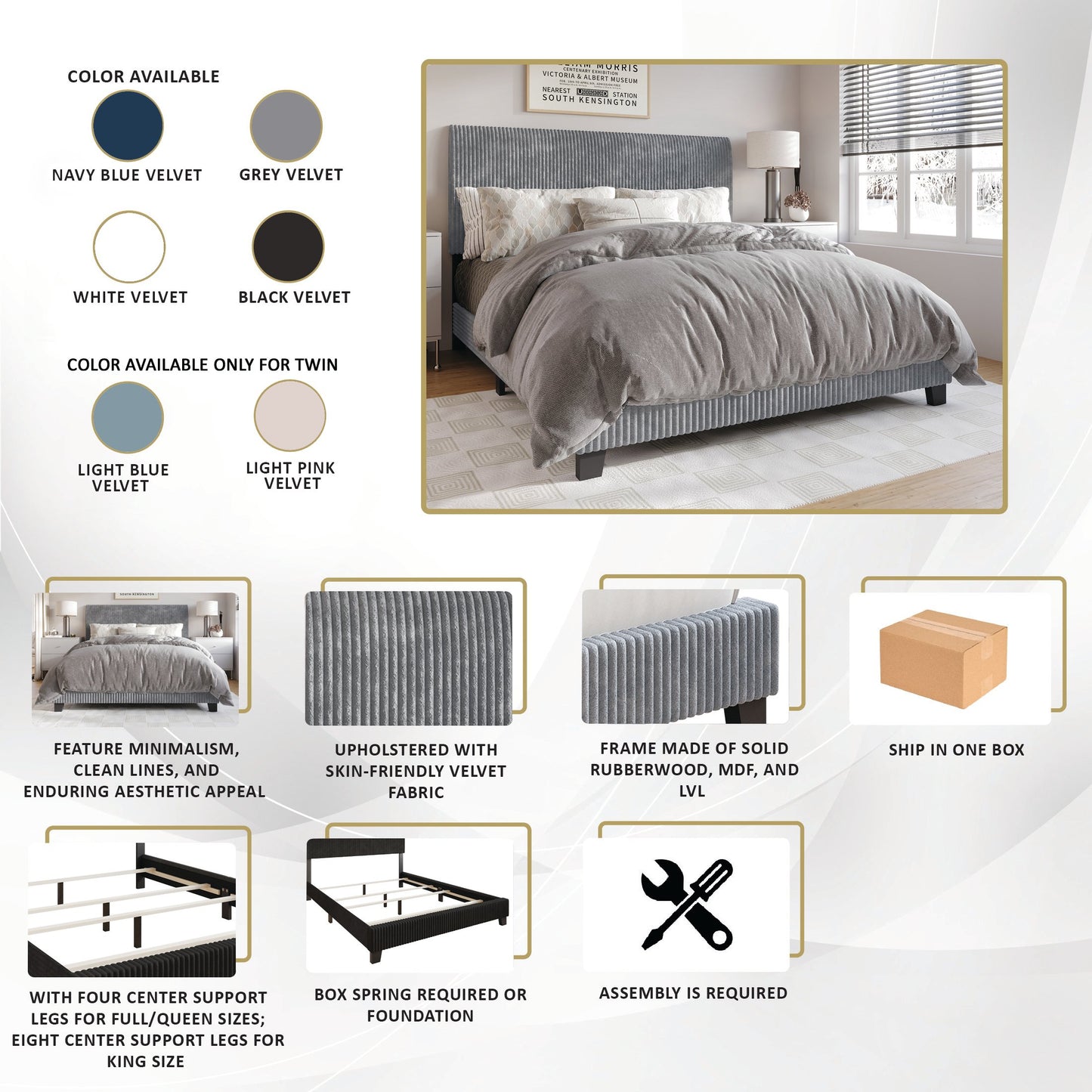 Pravesh and Chic Velvet Upholstered Bed