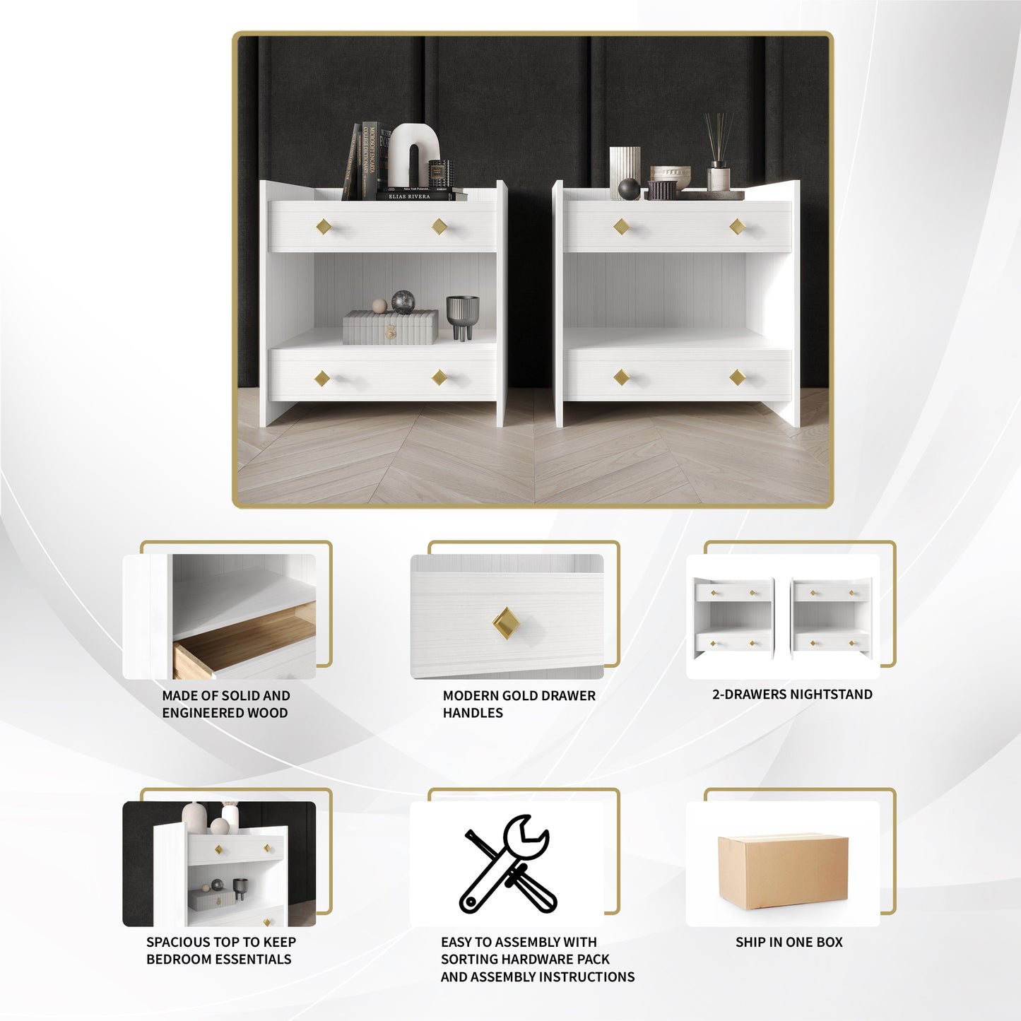 Caryll Mid-Century Modern 2 Piece Nightstand