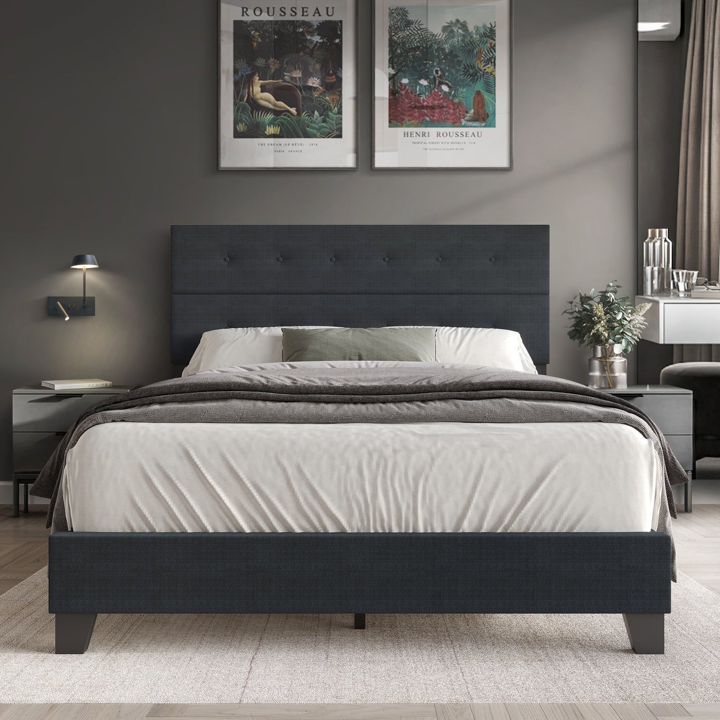 Sherlyne Button Tufted Upholstered Linen Bed
